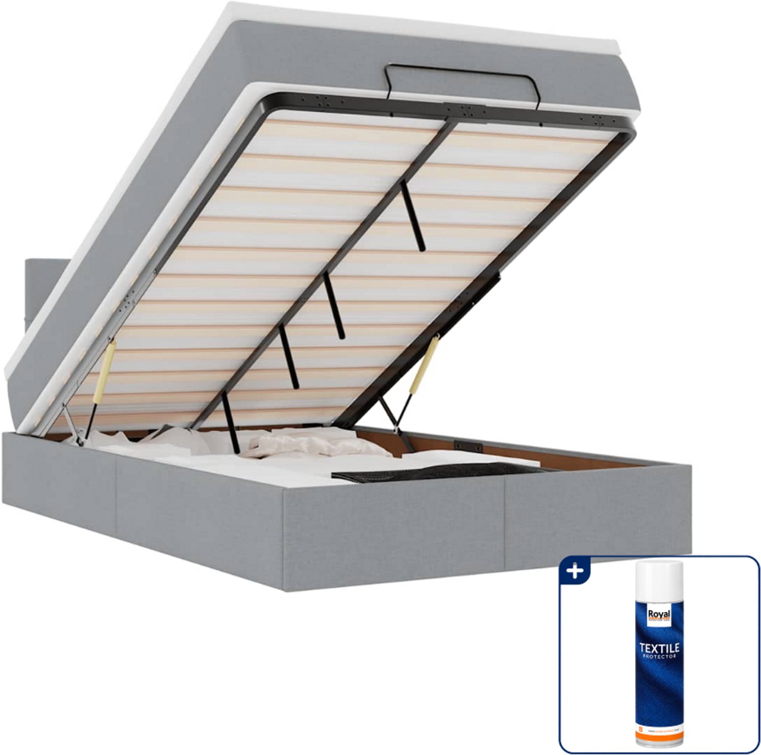 vidaXL bed met matras - 120 x 200 cm - stof - lichtgrijs - Inclusief textielbeschermer 500 ml Blauw