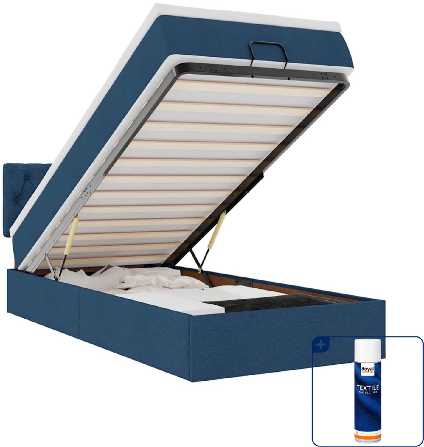 vidaXL ottoman bed met matras - 90 x 190 cm - stof - blauw - Inclusief textielbeschermer 500 ml Grijs