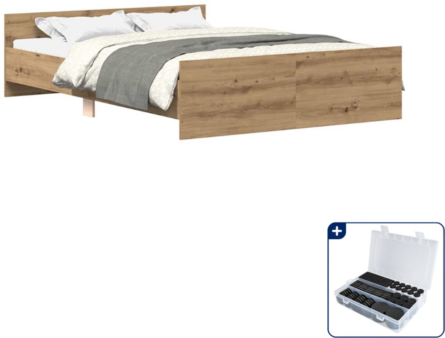 vidaXL Bedframe - 120 x 200 cm - bewerkt hout - artisan eiken - Inclusief antikrasvilt 177-delig Grijs