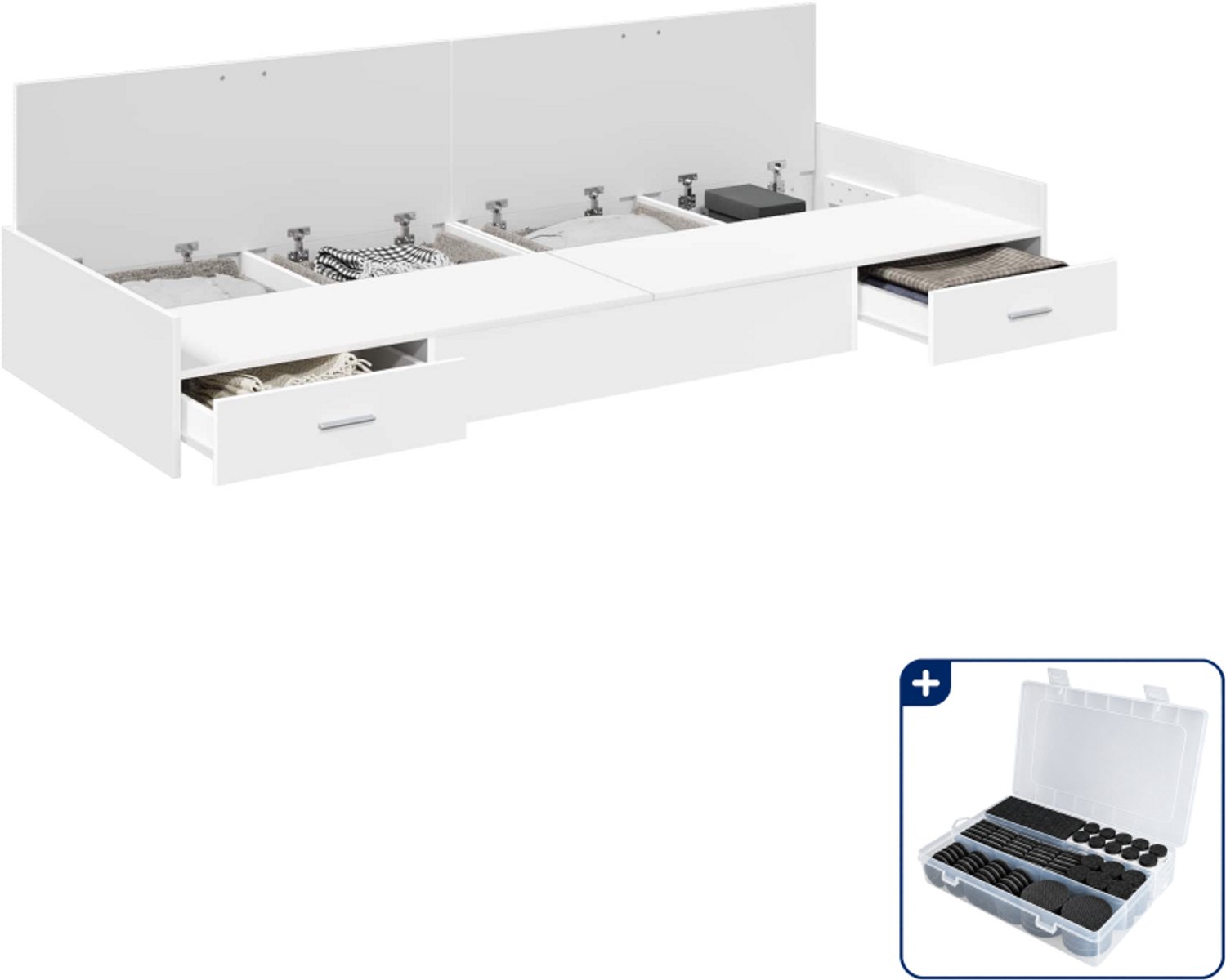 vidaXL bedframe met lade en hoofdeinde - 90 x 190 cm - wit - Inclusief antikrasvilt 177-delig