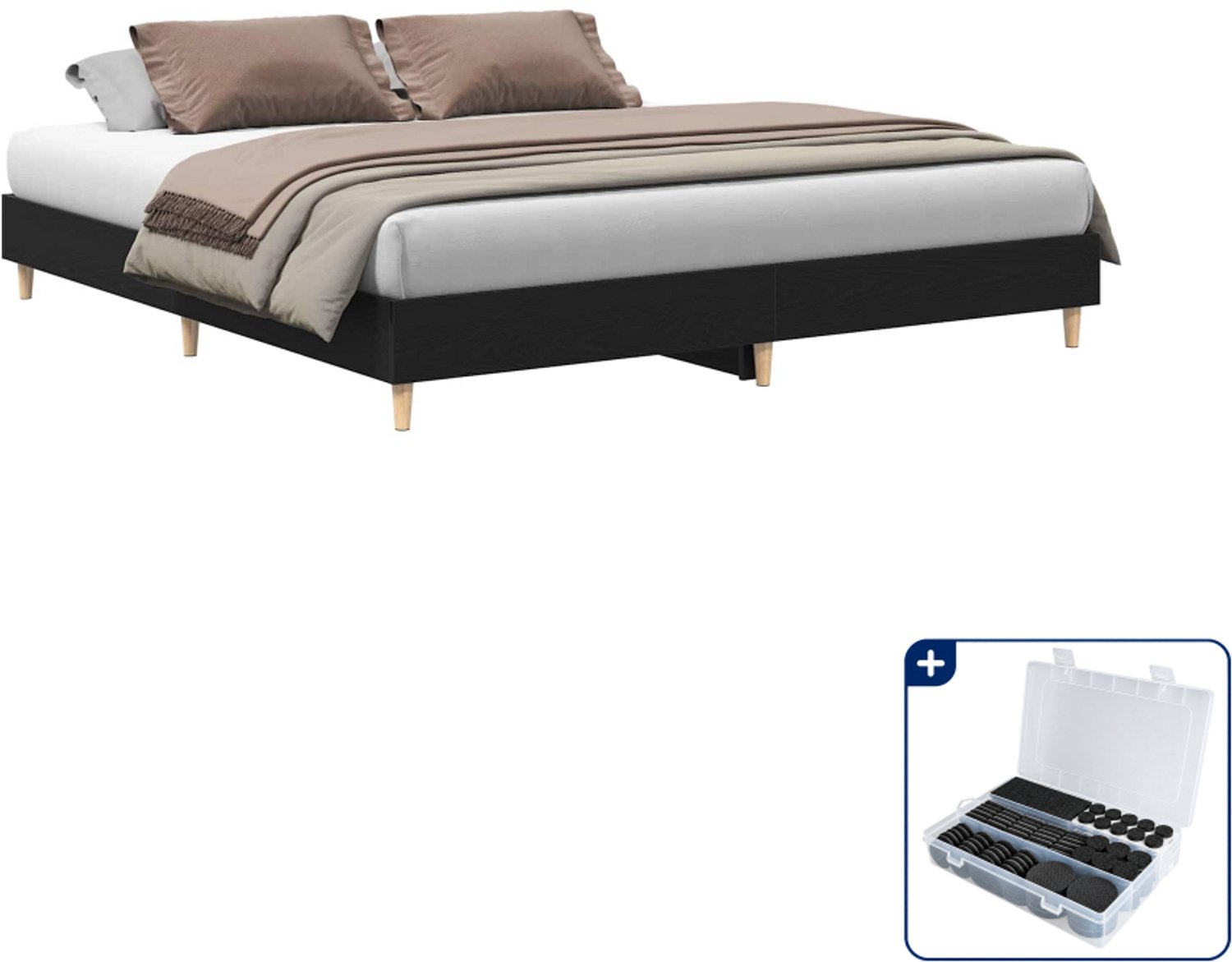 vidaXL Bedframe - Kingsize - 180 x 200 cm - zwart eiken - Inclusief antikrasvilt 177-delig Bruin