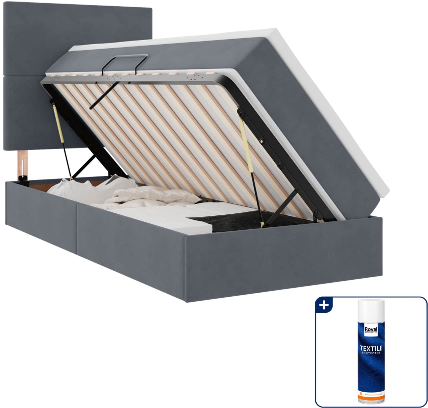 vidaXL opbergbed met matras - 90 x 190 cm - donkergrijs - Inclusief textielbeschermer 500 ml Bruin
