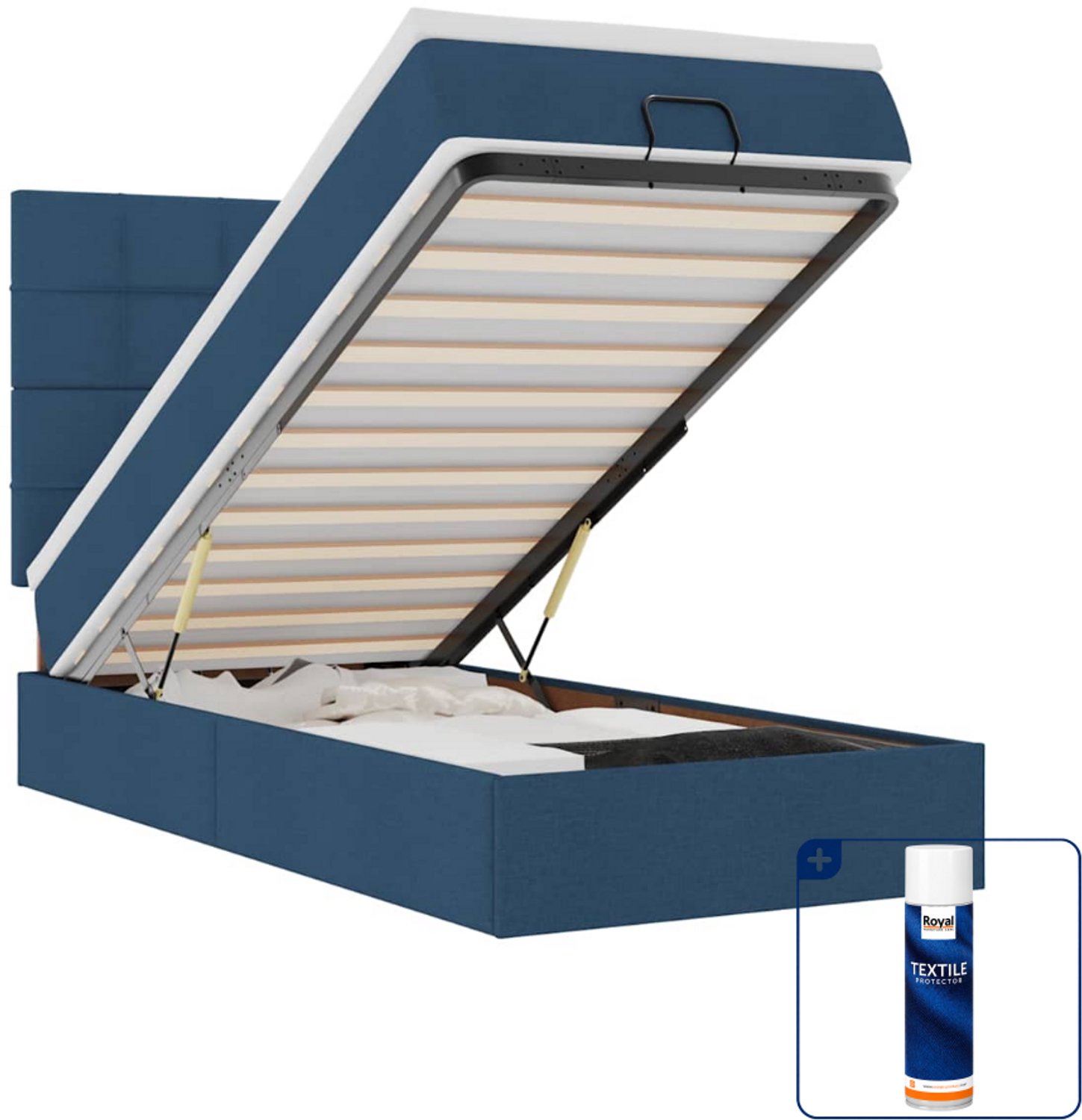 vidaXL bed met matras - 90 x 200 cm - stof - blauw - Inclusief textielbeschermer 500 ml Grijs
