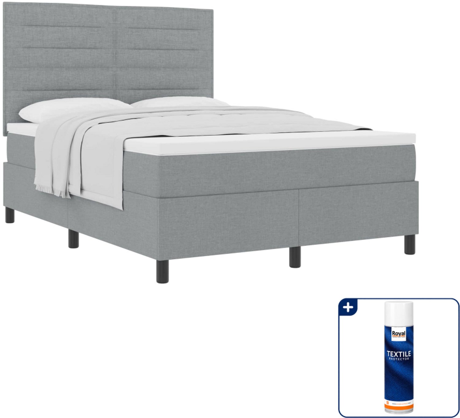 vidaXL boxspringbed met matras - 140 x 190 cm - stof - lichtgrijs - Inclusief textielbeschermer 500 ml