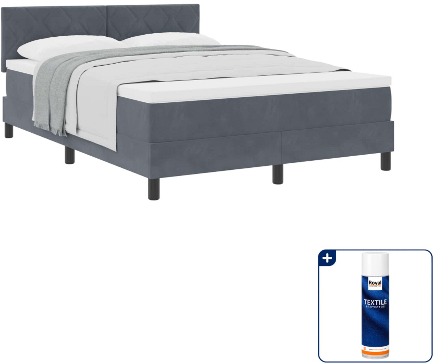 vidaXL Small double boxspringbed - 140 x 200 cm - donkergrijs - Inclusief textielbeschermer 500 ml