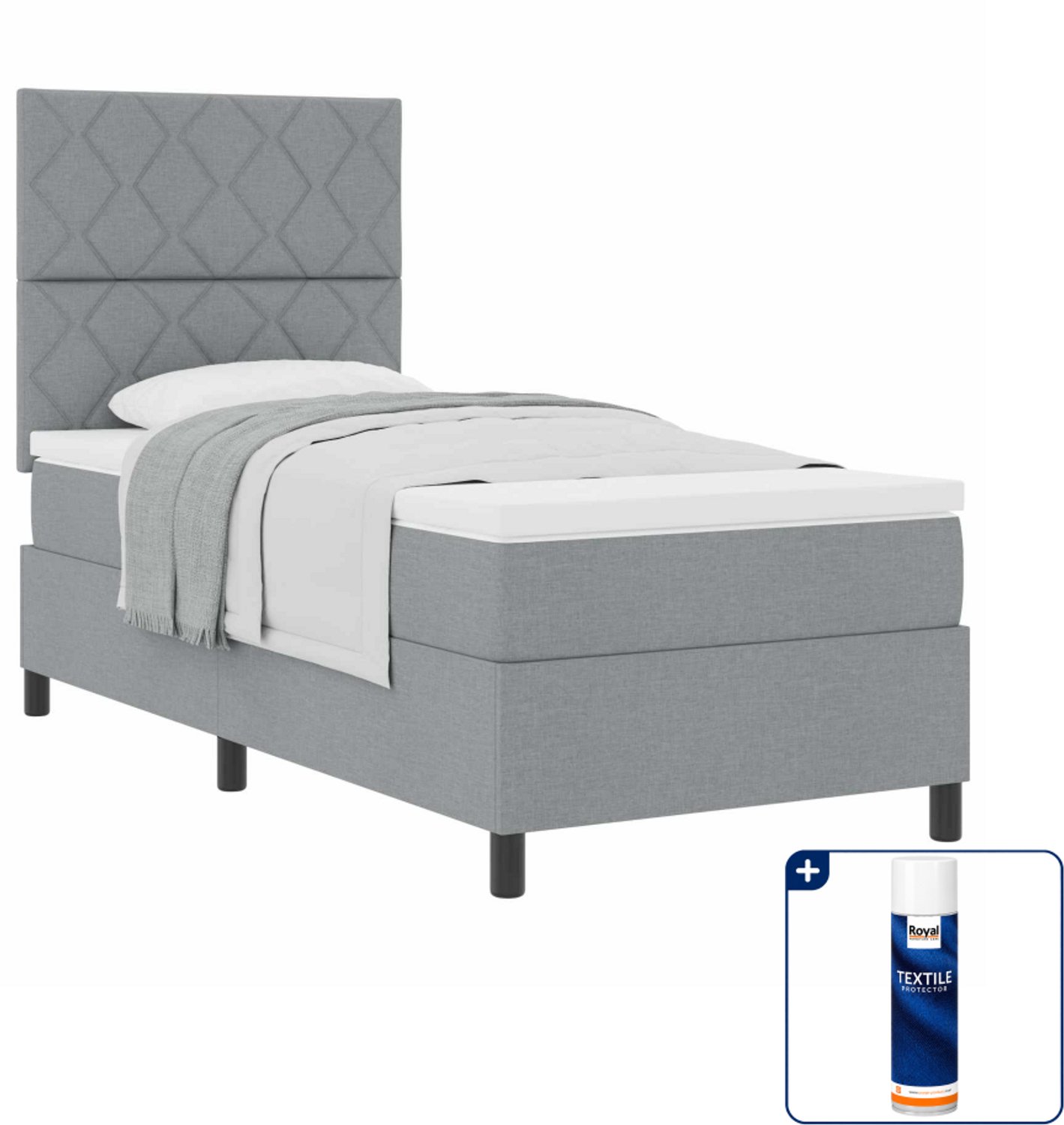 vidaXL boxspringbed - 90 x 200 cm - stof - lichtgrijs - Inclusief textielbeschermer 500 ml
