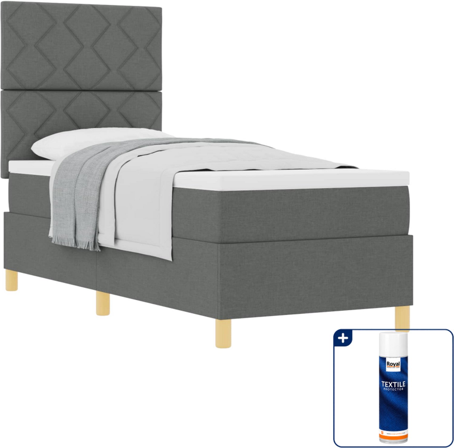 vidaXL boxspringbed - 80 x 200 cm - stof - donkergrijs - Inclusief textielbeschermer 500 ml