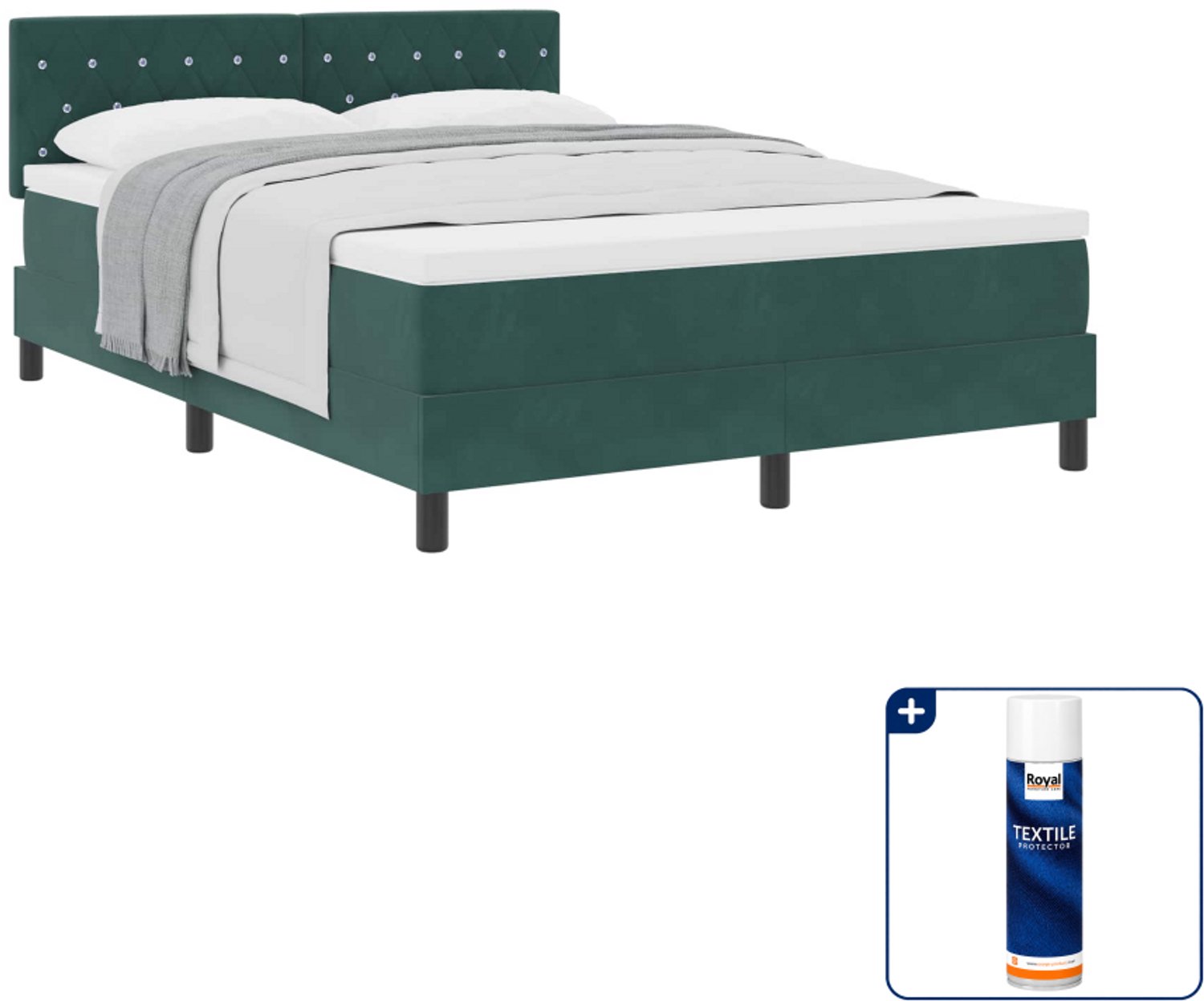 vidaXL boxspringbed - Small double 140 x 200 cm - donkergroen - Inclusief textielbeschermer 500 ml