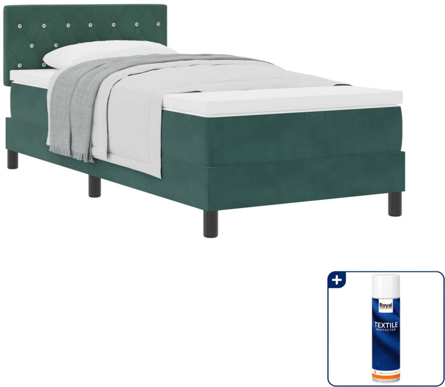 vidaXL boxspringbed met matras - 90 x 200 cm - fluweel - donkergroen - Inclusief textielbeschermer 500 ml