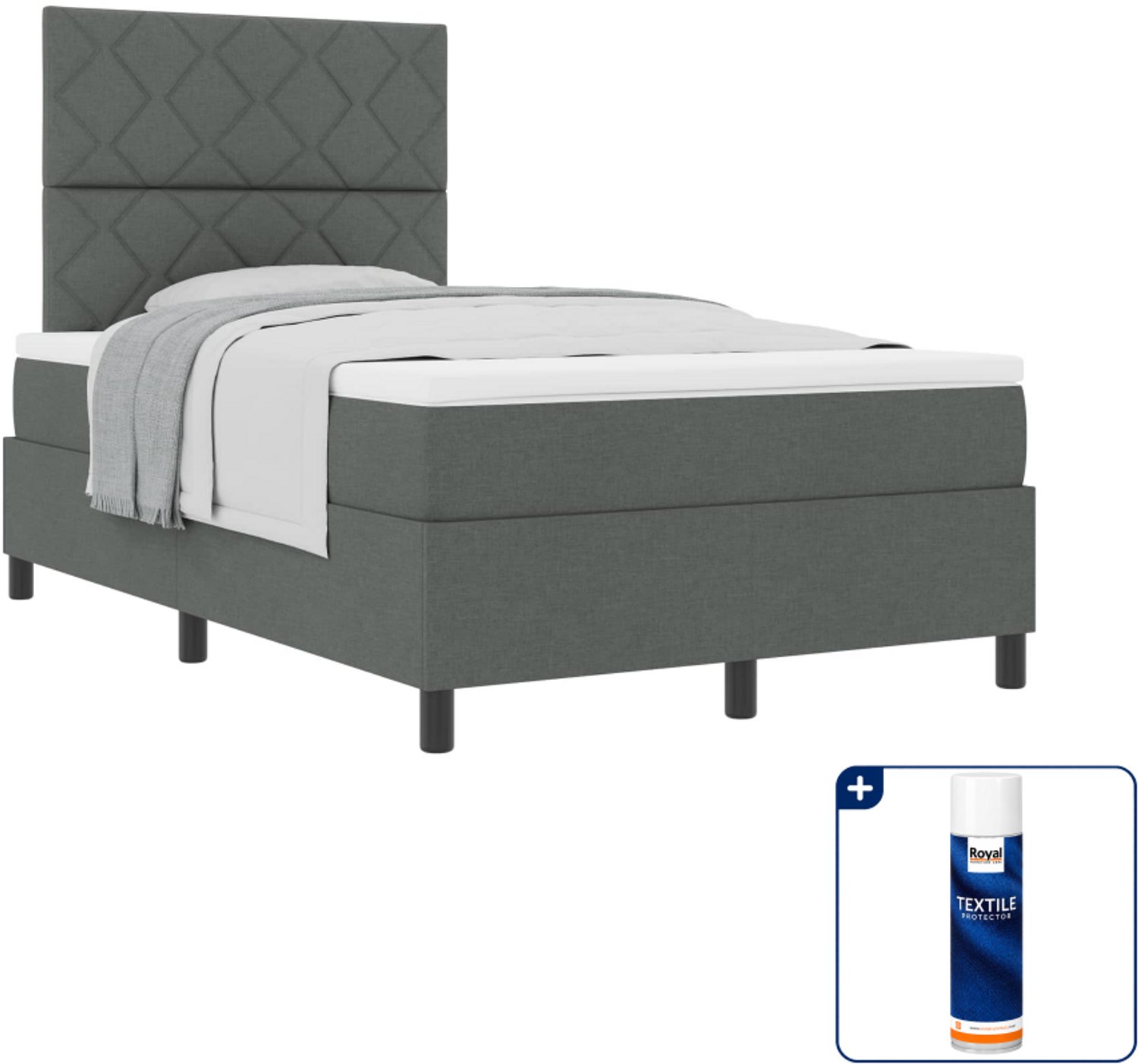 vidaXL boxspringbed - 120 x 200 cm - stof - donkergrijs - Inclusief textielbeschermer 500 ml