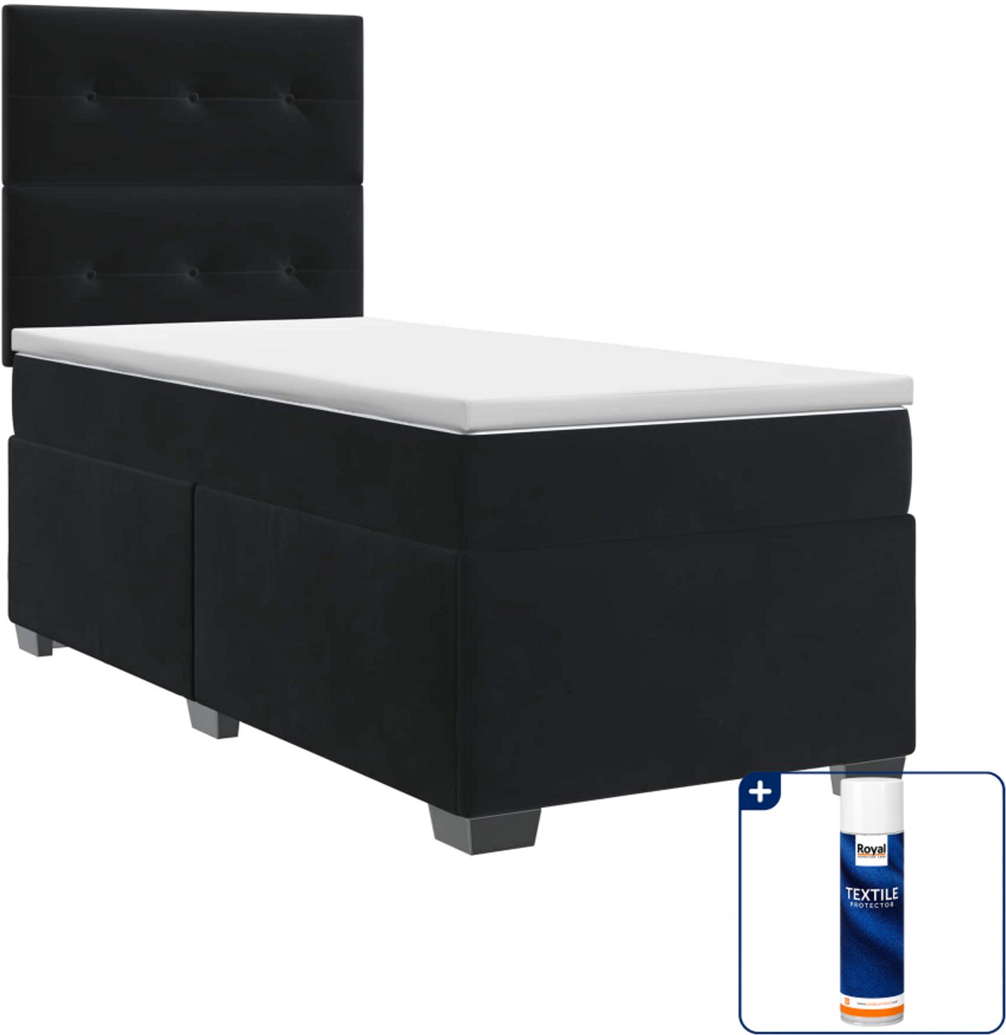 vidaXL boxspringbed met matras - 100 x 200 cm - fluweel - zwart - Inclusief textielbeschermer 500 ml