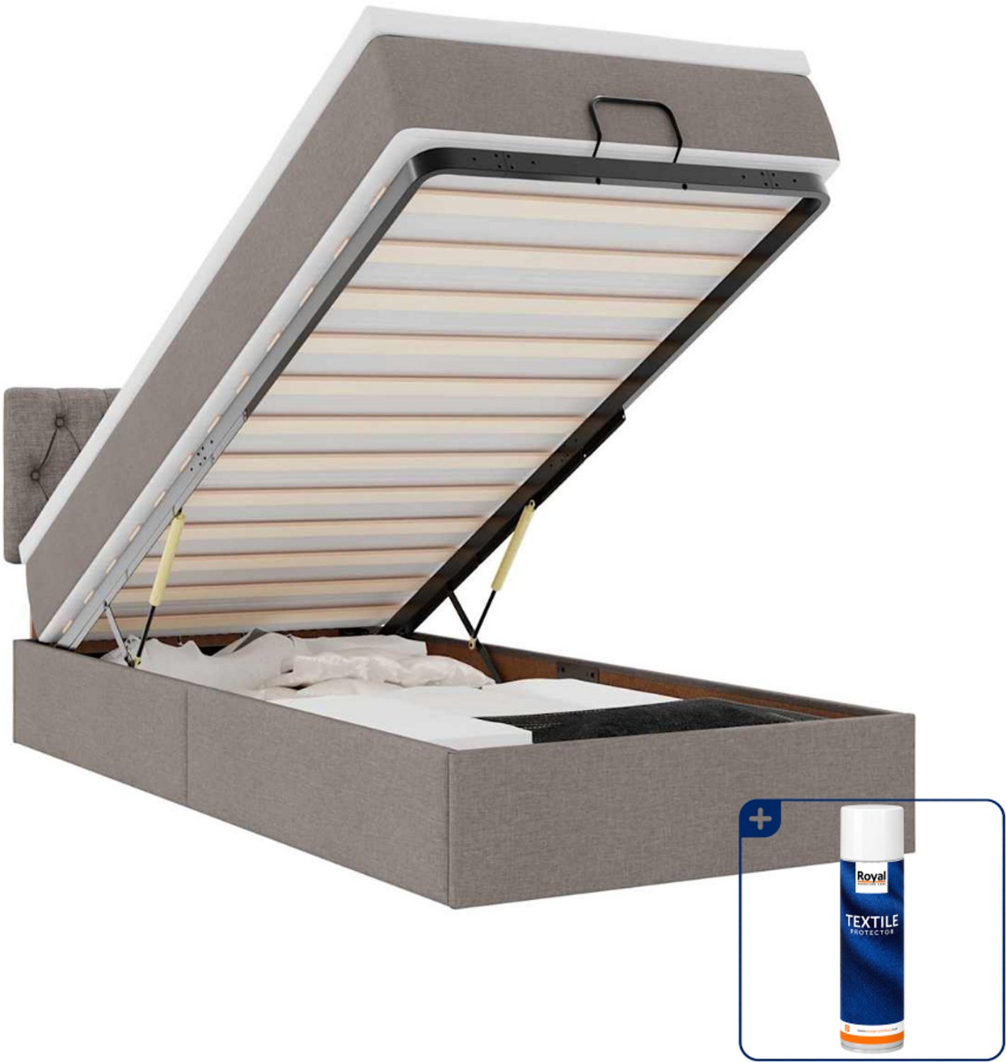 vidaXL ottoman bed met matras en led - 90 x 190 cm - stof - taupe - Inclusief textielbeschermer 500 ml Grijs
