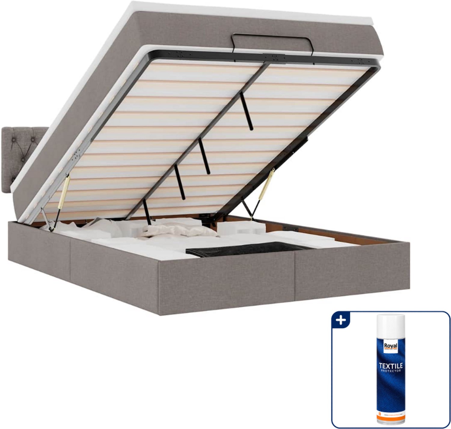 vidaXL bed met matras en led - 140 x 190 cm - stof - taupe - Inclusief textielbeschermer 500 ml Bruin
