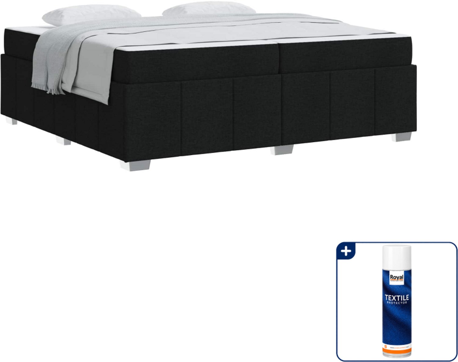 vidaXL boxspring - 200 x 200 cm - stof - zwart - Inclusief textielbeschermer 500 ml Grijs