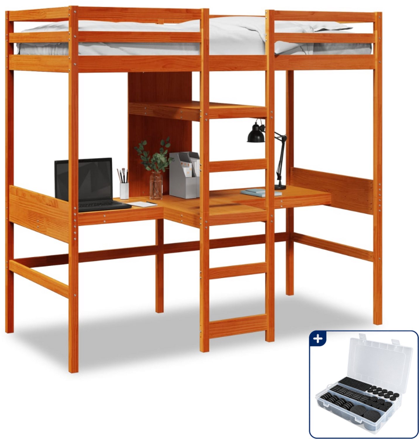 vidaXL hoogslaper - 75 x 190 cm - massief grenenhout - wasbruin - Inclusief antikrasvilt 177-delig