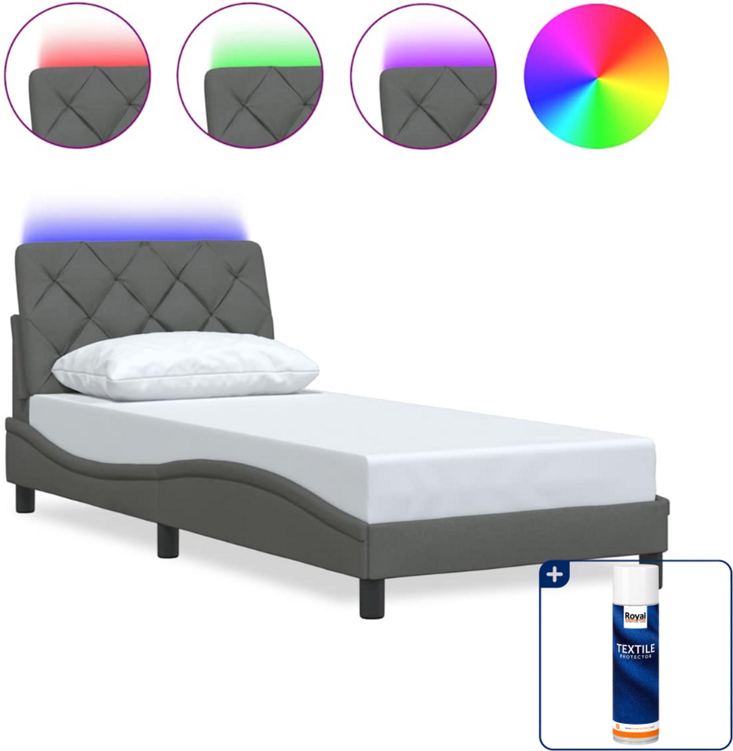 vidaXL bedframe - 80 x 200 cm - stof - donkergrijs - Inclusief textielbeschermer 500 ml