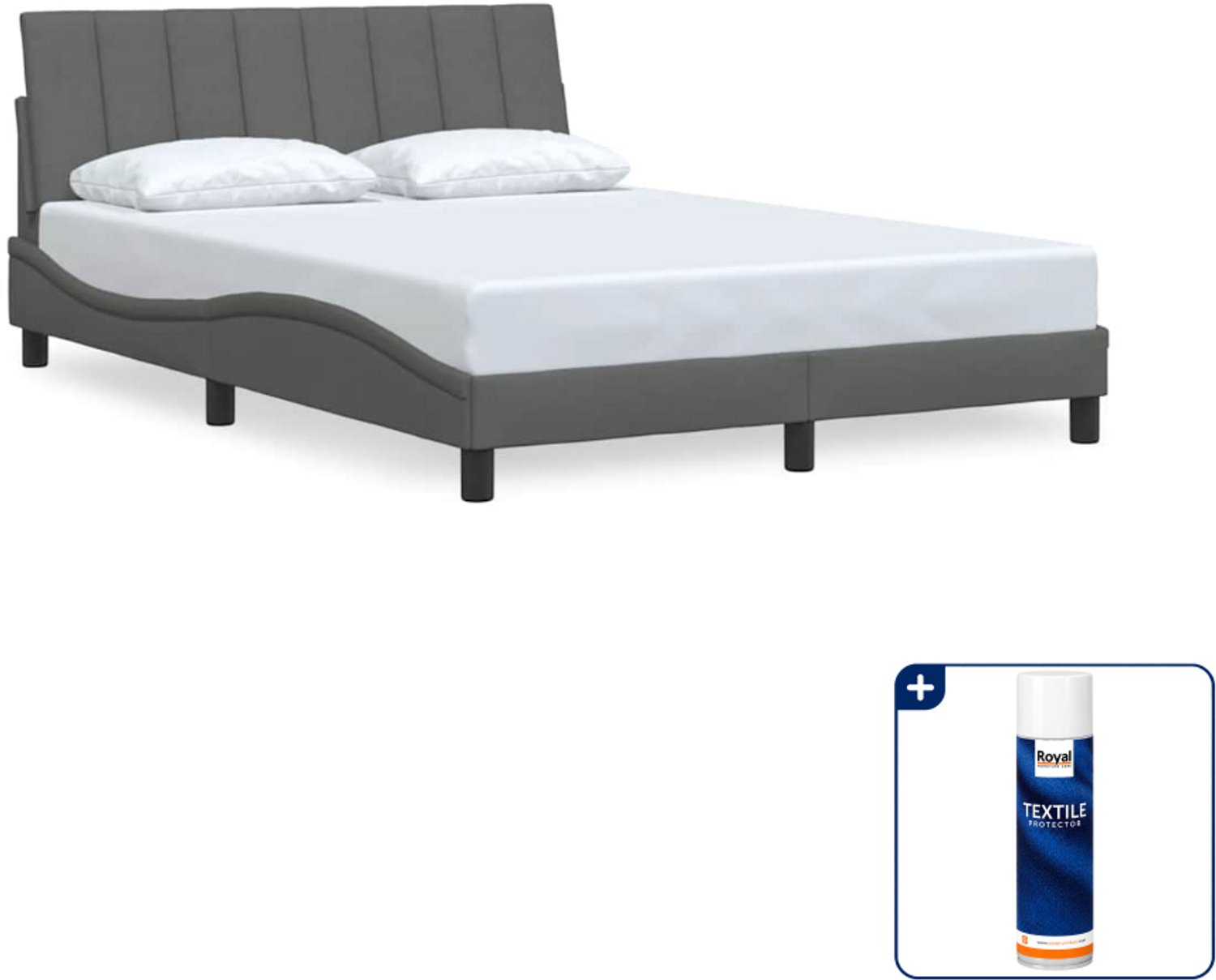 vidaXL Hanko bedframe - Small double - 140 x 200 cm - donkergrijs - Inclusief textielbeschermer 500 ml