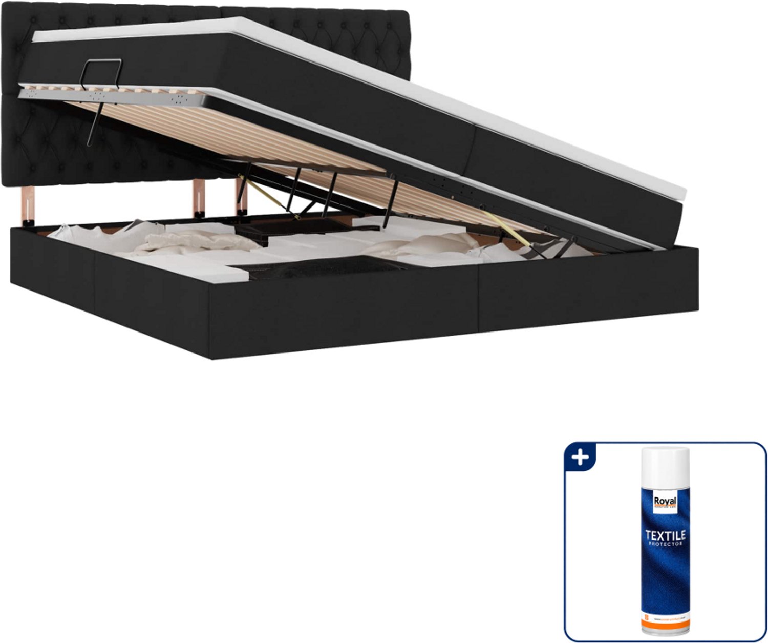 vidaXL led opbergbed - 200 x 200 cm - zwart - Inclusief textielbeschermer 500 ml Blauw