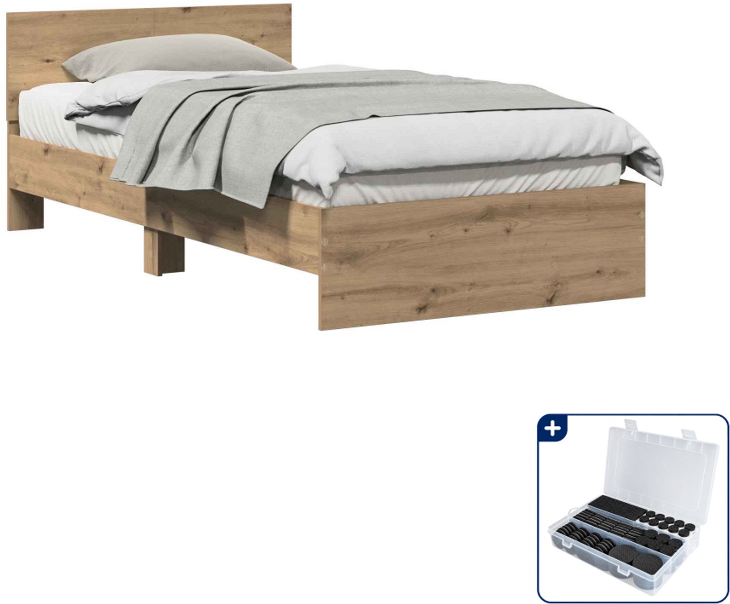 vidaXL bedframe 100 x 200 cm - bewerkt hout - artisanaal eiken - Inclusief antikrasvilt 177-delig Turquoise