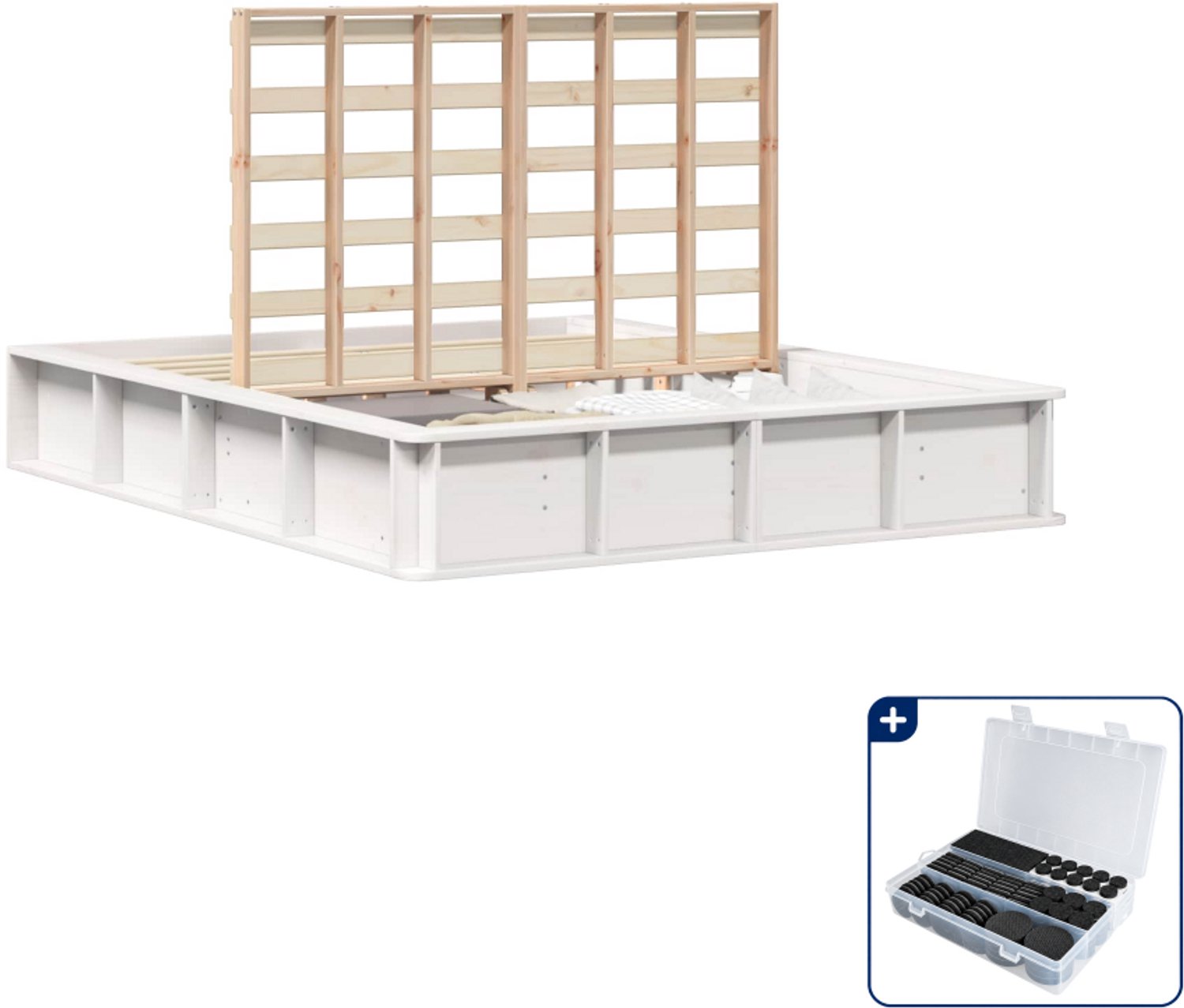 vidaXL Bedframe - Queensize - 160 x 200 cm - wit - Inclusief antikrasvilt 177-delig Bruin