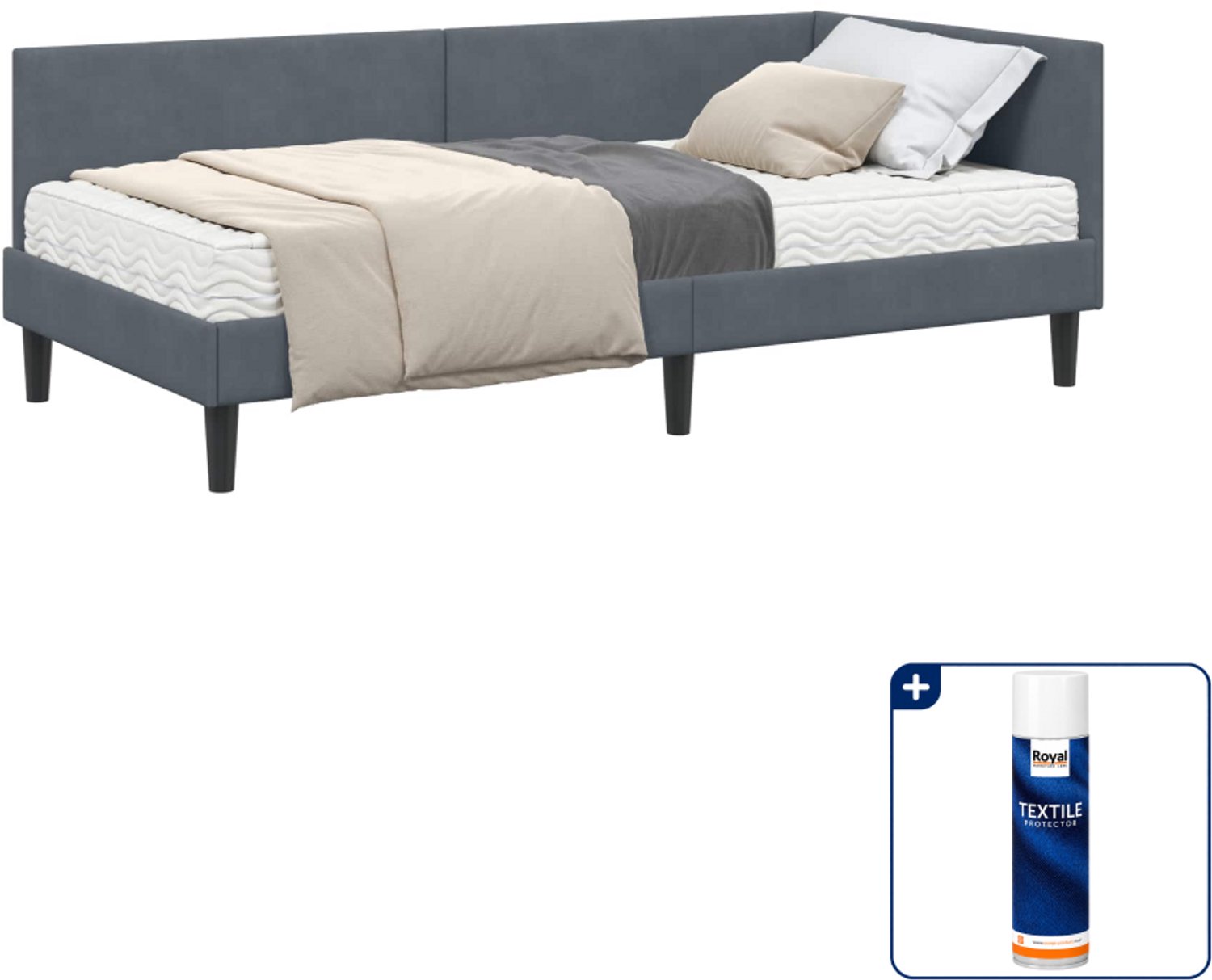 vidaXL hoekbedframe met matras - 80 x 200 cm - fluweel - donkergrijs - Inclusief textielbeschermer 500 ml