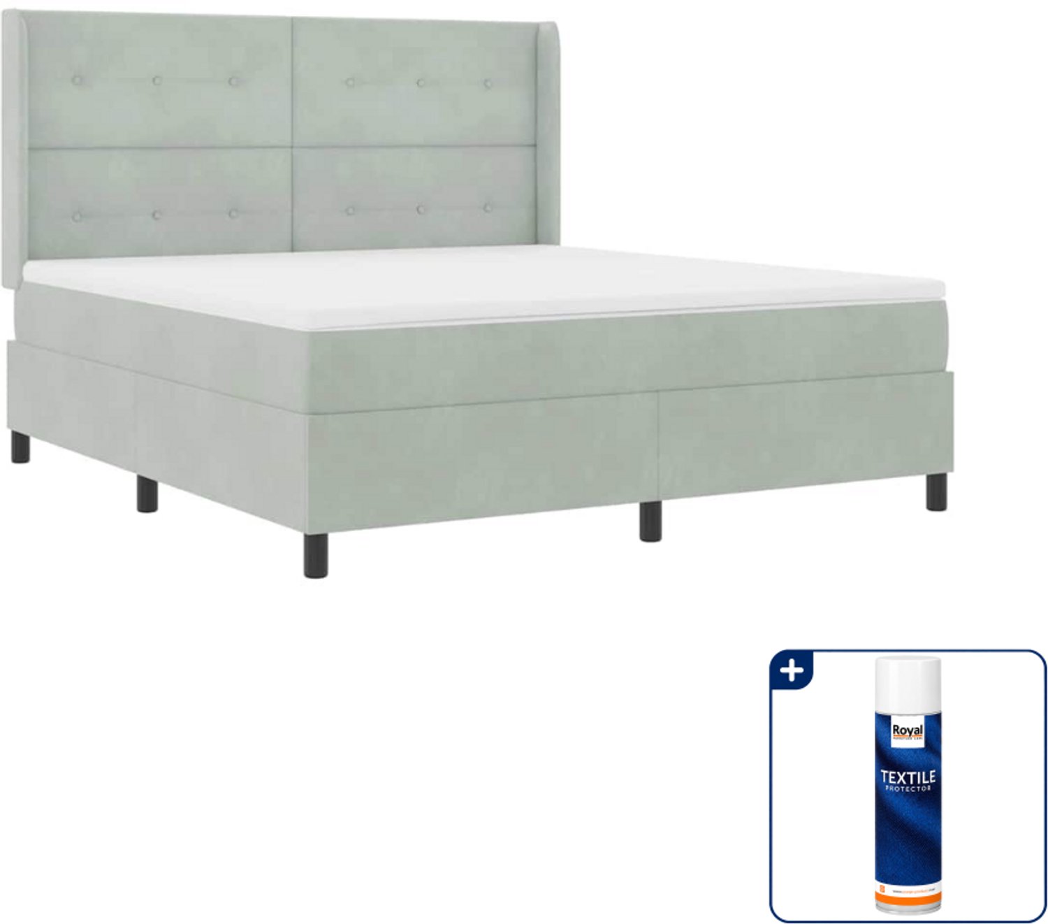 vidaXL boxspringbed Kingsize - 180 x 200 cm - lichtgrijs - Inclusief textielbeschermer 500 ml