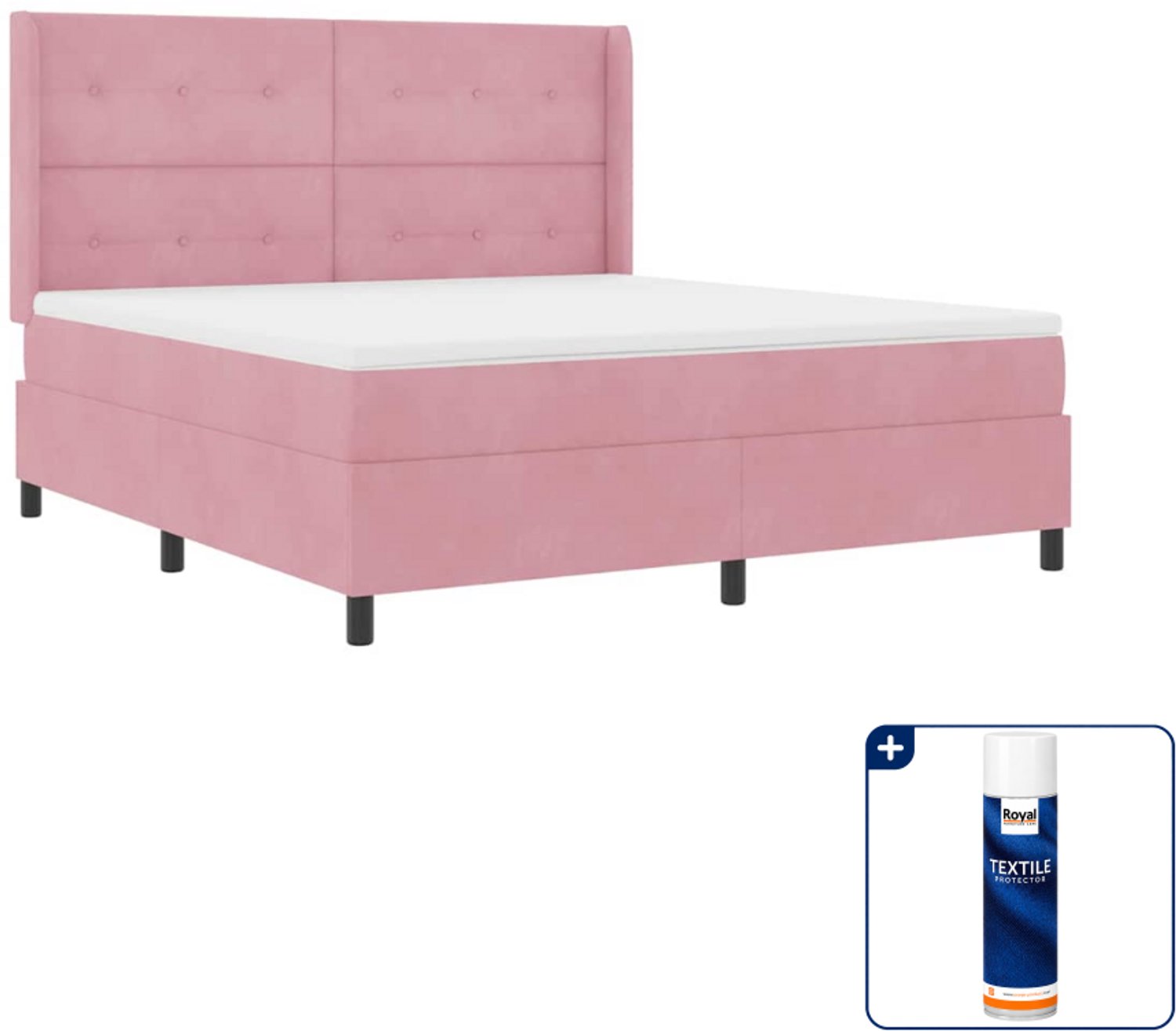 vidaXL Kingsize boxspringbed - 180 x 200 cm - roze - fluweel - Inclusief textielbeschermer 500 ml