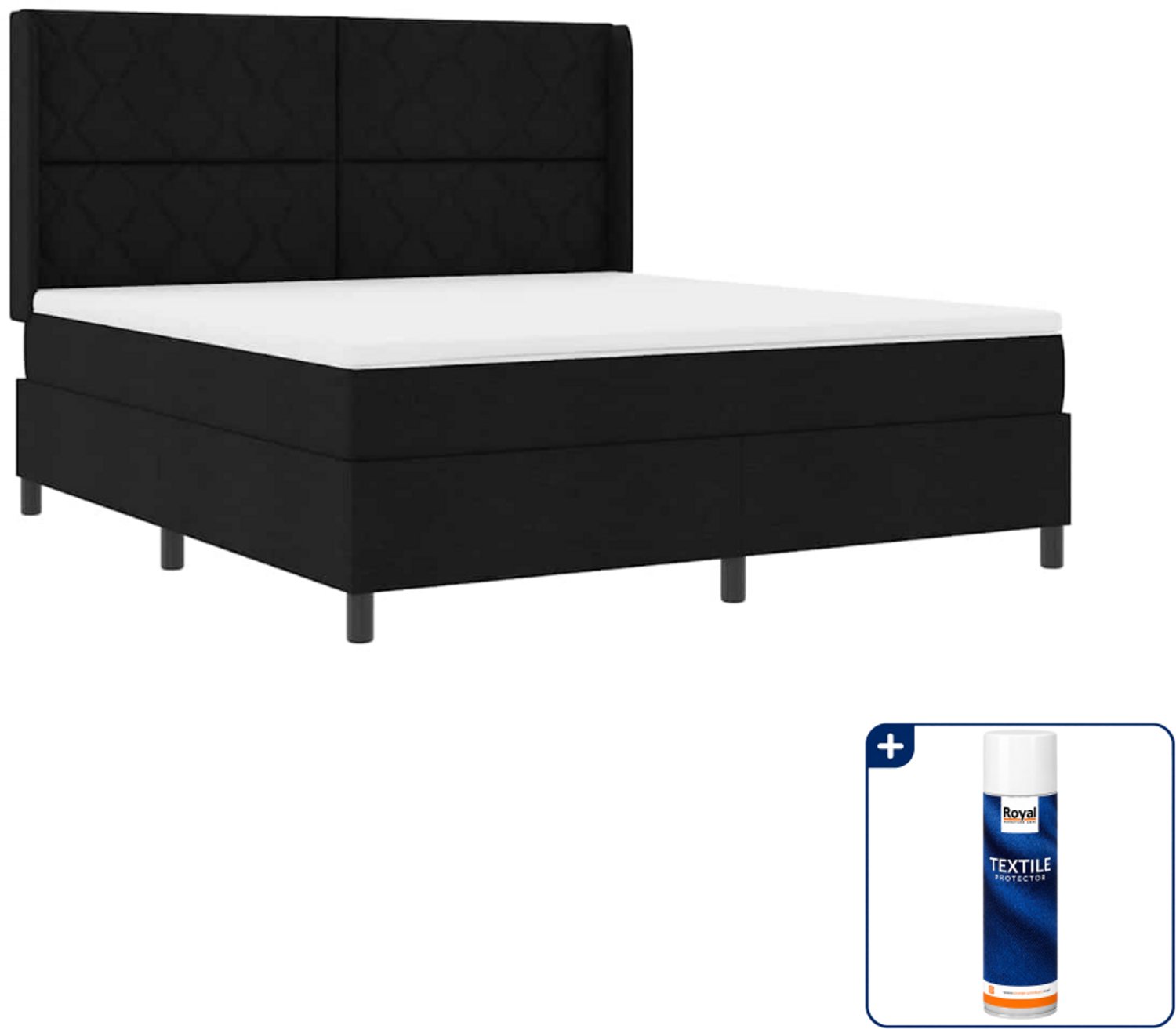 vidaXL Kingsize boxspring - 180 x 200 cm - zwart - Inclusief textielbeschermer 500 ml