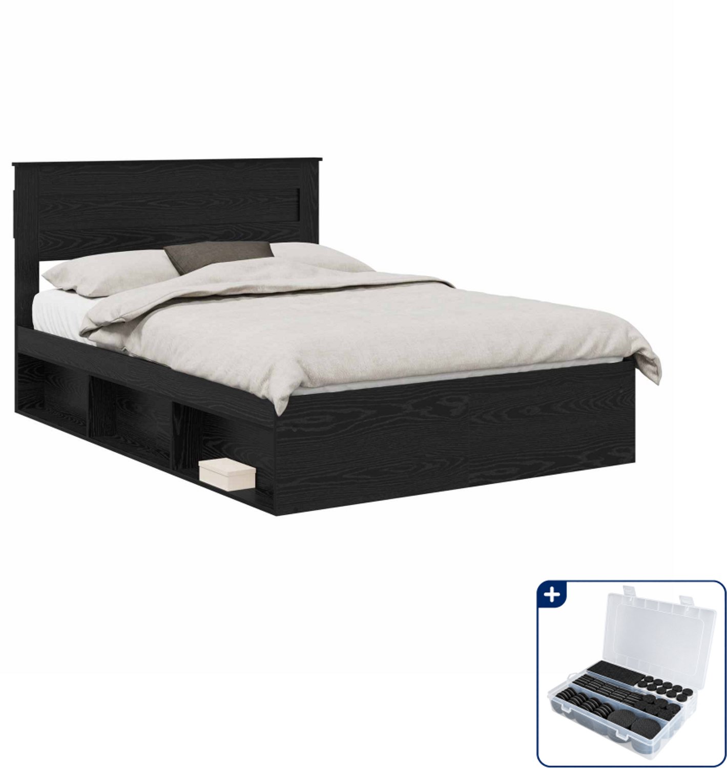 vidaXL bedframe - 150 x 200 cm - bewerkt hout - zwart eiken - Inclusief antikrasvilt 177-delig Bruin