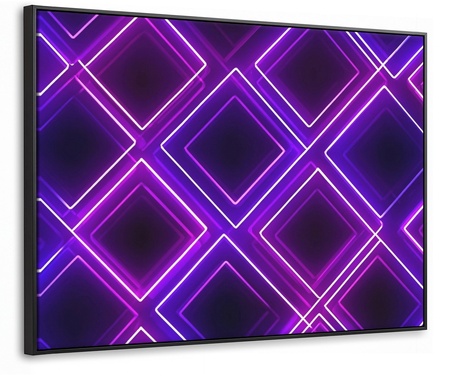 Canvas Schilderij met Baklijst 100x70cm - Gaming - Ruiten - Neon - Paars - Muurdecoratie woonkamer - Slaapkamer decoratie - Kamer accessoires - Schilderijen op canvas met lijst