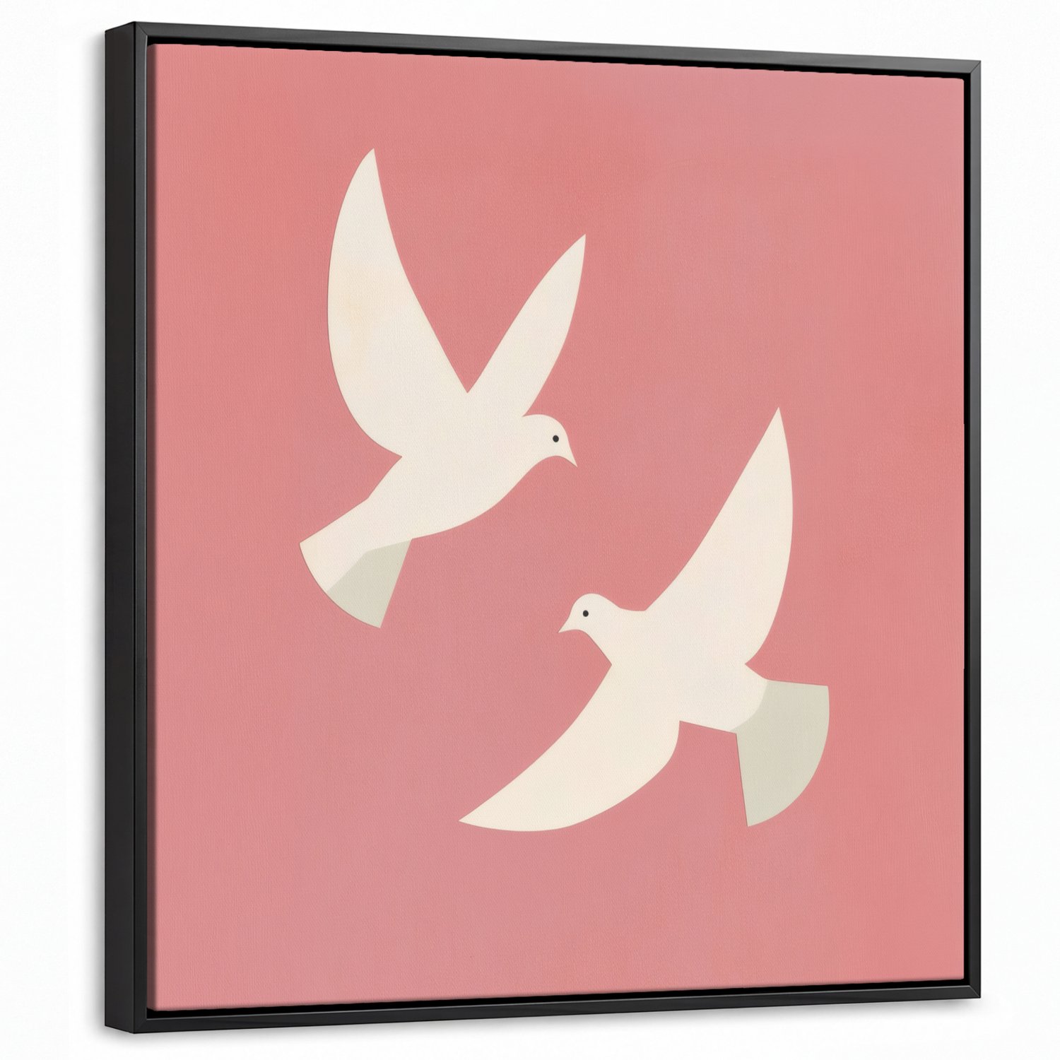 Canvas Schilderij met Baklijst 50x50cm - Duiven - Wit - Sierlijk - Muurdecoratie woonkamer - Slaapkamer decoratie - Kamer accessoires - Schilderijen op canvas met lijst
