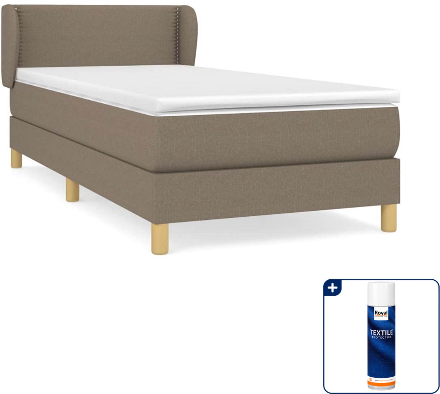 vidaXL boxspring met matras - 90 x 190 cm - stof - taupe - Inclusief textielbeschermer 500 ml