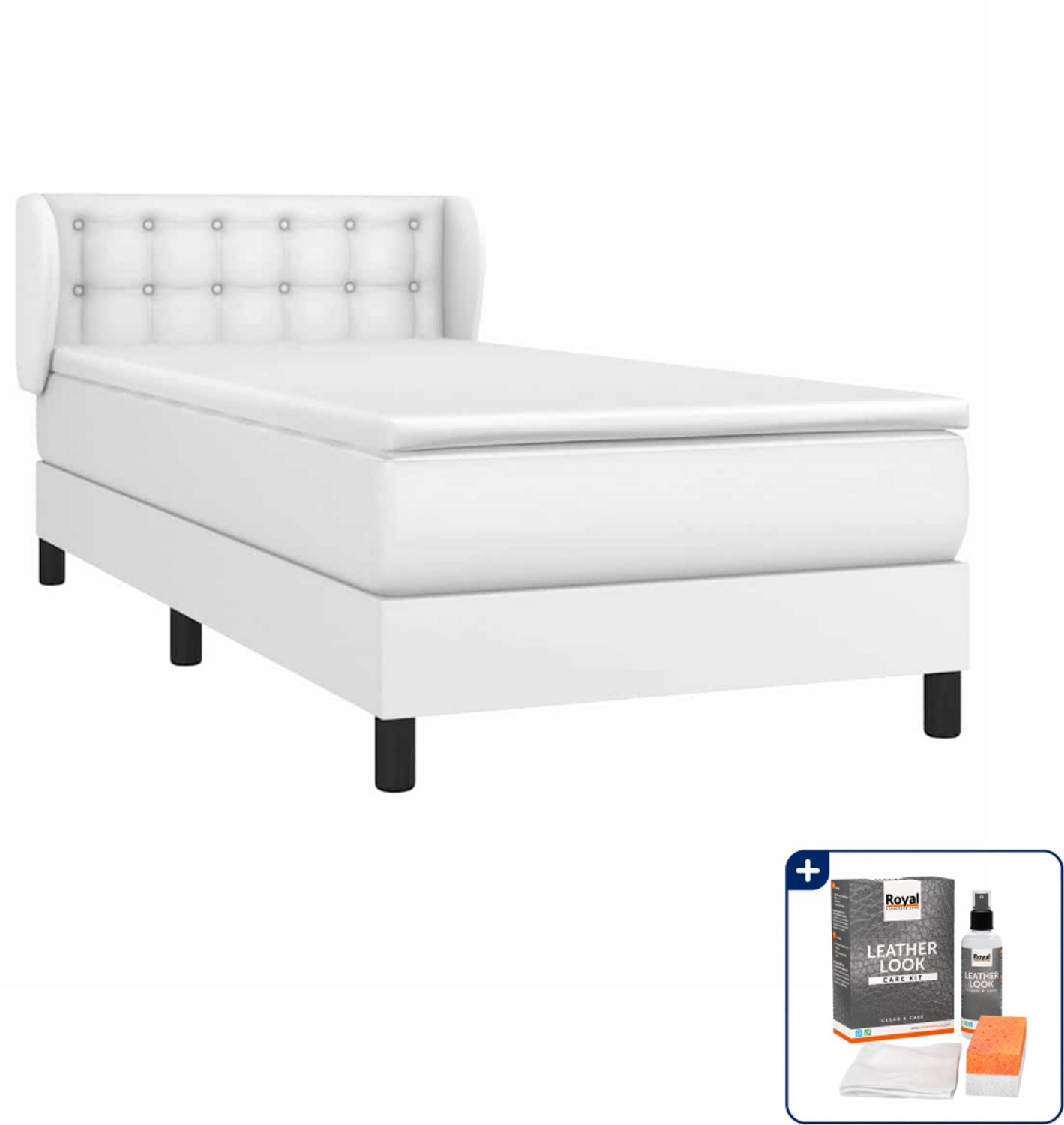 vidaXL boxspring met matras 90 x 200 cm - kunstleer - wit - Inclusief onderhoudsset voor kunstleer 150 ml