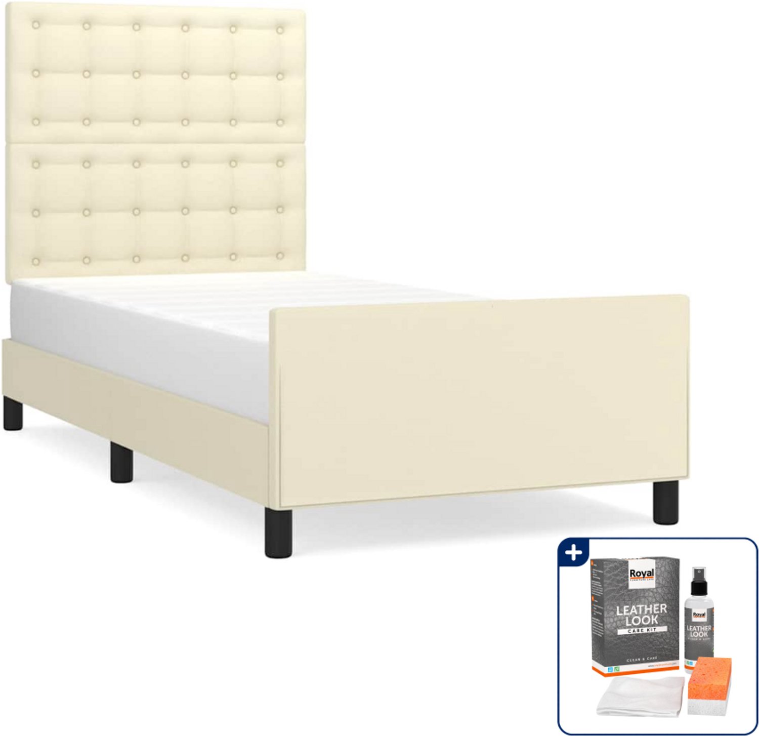 vidaXL bedframe - 90 x 190 cm - kunstleer - crème - Inclusief onderhoudsset voor kunstleer 150 ml