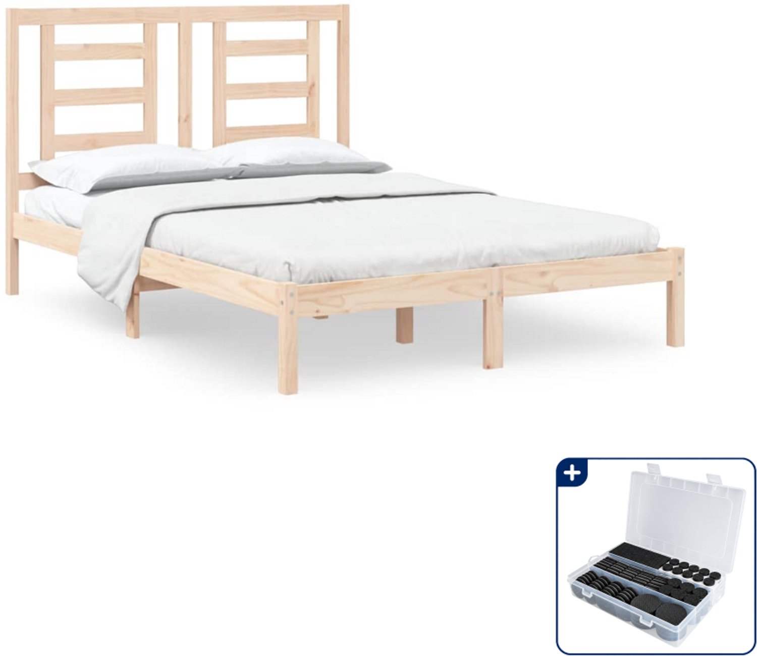 vidaXL bedframe - Small double 140 x 200 cm - massief grenenhout - Inclusief antikrasvilt 177-delig Blauw