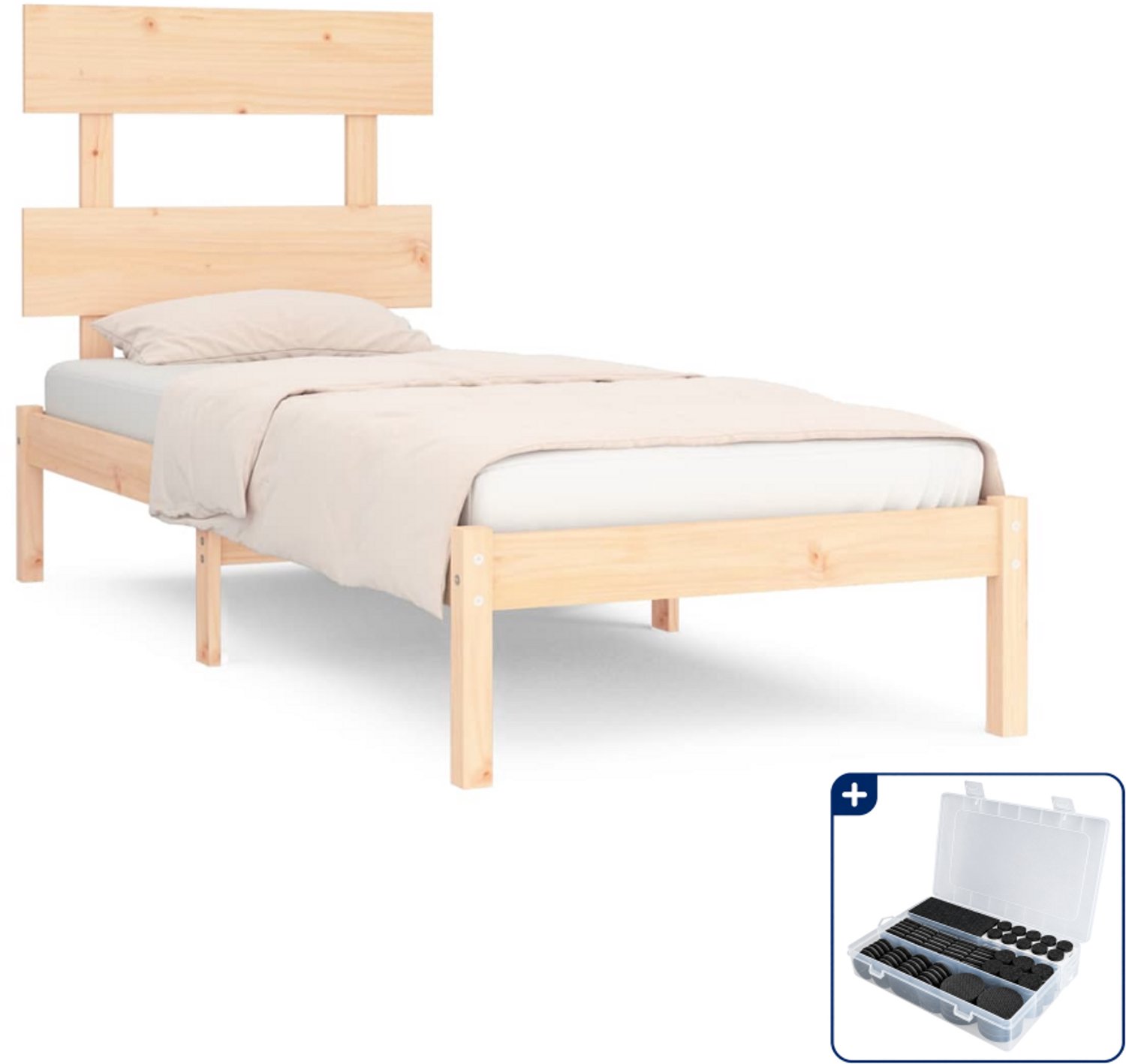 vidaXL bedframe 90 x 190 cm - massief grenenhout - Inclusief antikrasvilt 177-delig Grijs