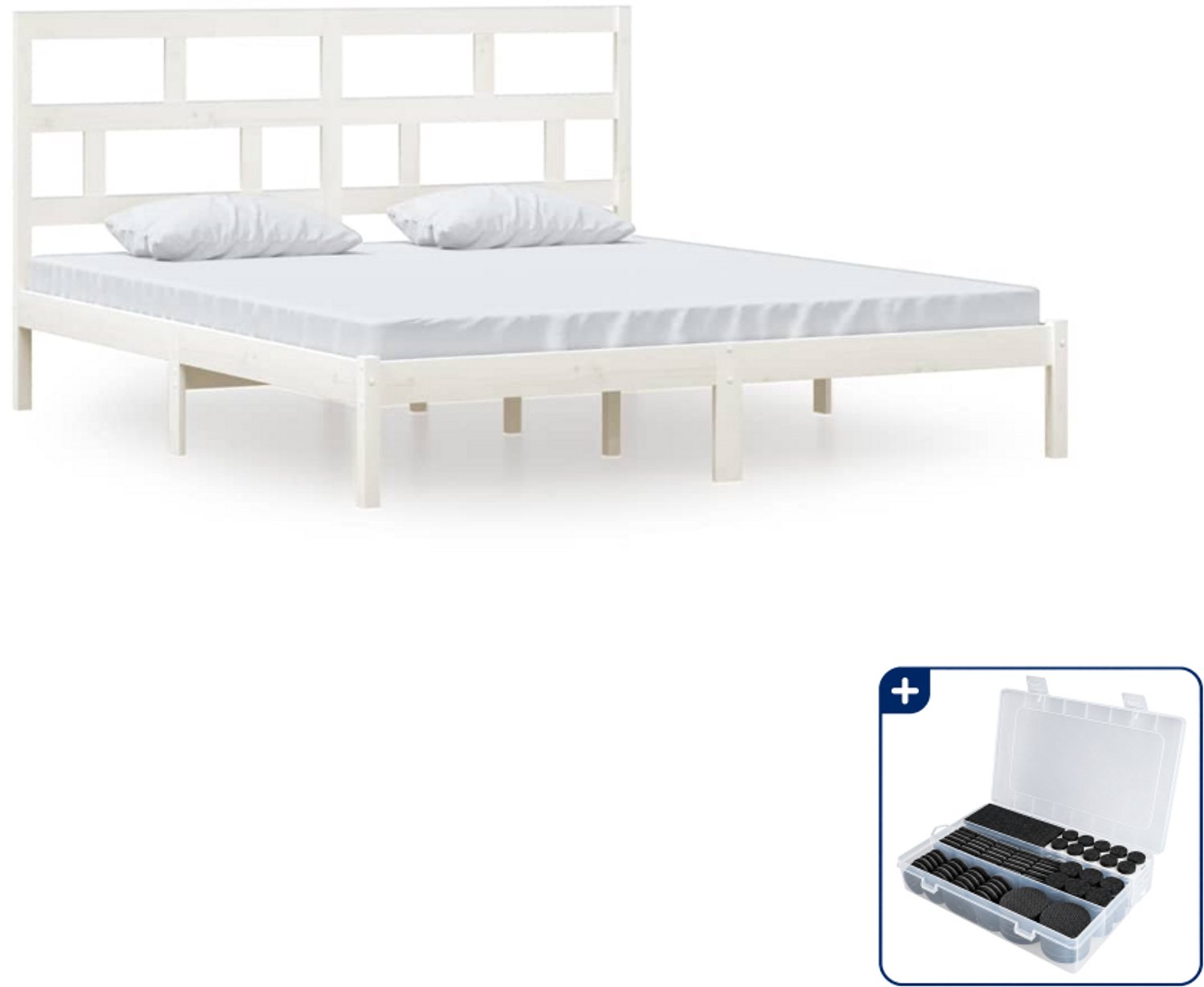 vidaXL Kingsize bedframe - 180 x 200 cm - massief grenenhout - wit - Inclusief antikrasvilt 177-delig