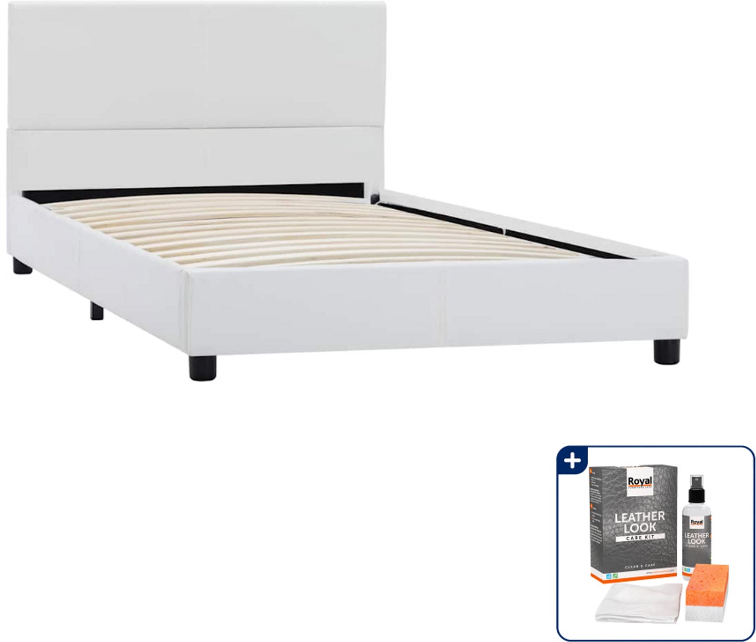 vidaXL Bedframe - 100 x 200 cm - kunstleer - wit - Inclusief onderhoudsset voor kunstleer 150 ml