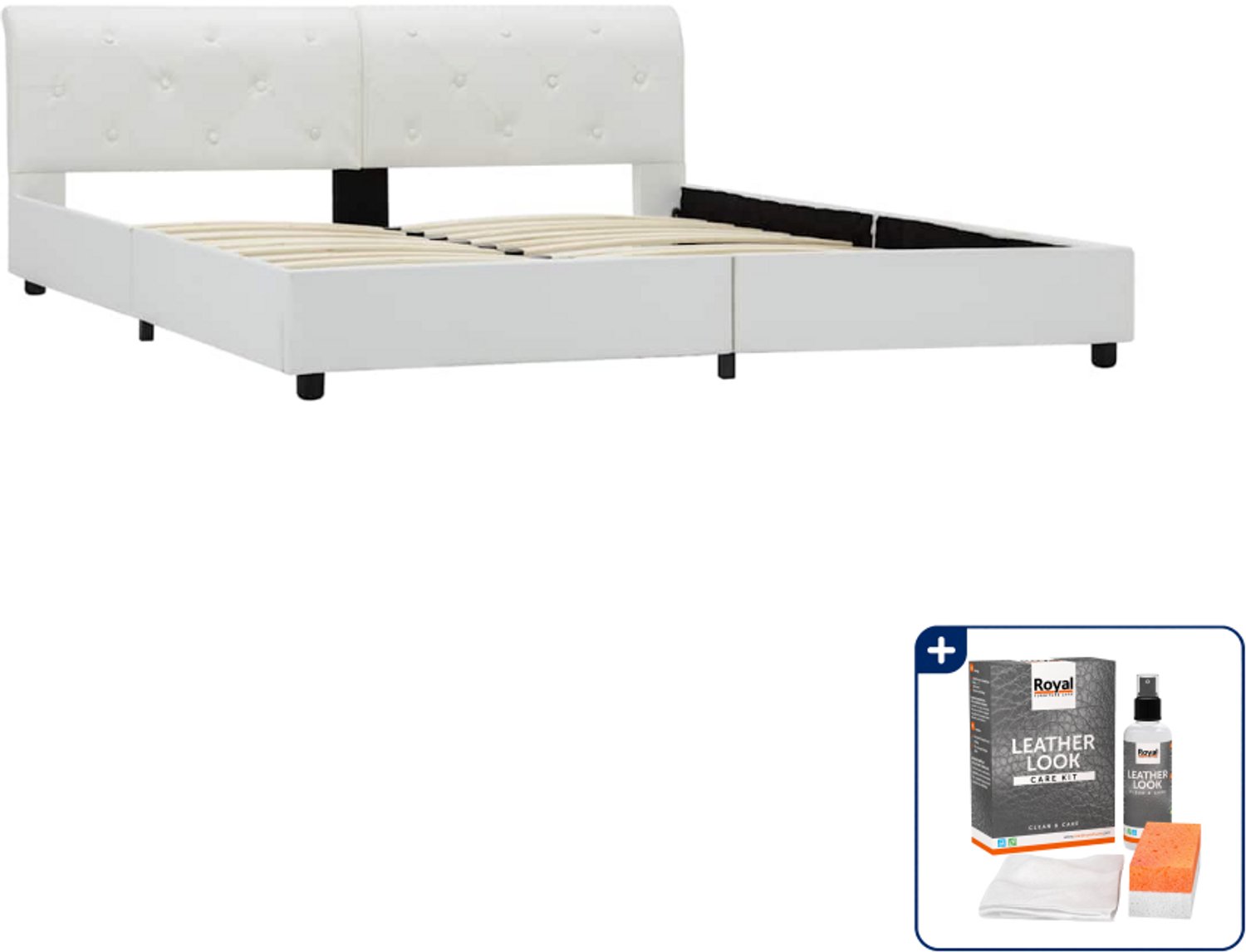 vidaXL bedframe Queensize - 160 x 200 cm - kunstleer - wit - Inclusief onderhoudsset voor kunstleer 150 ml