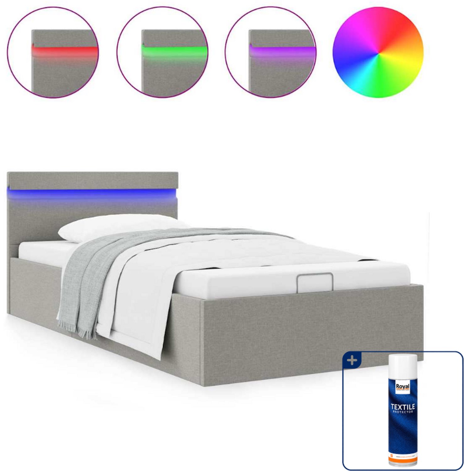 vidaXL bedframe met opbergruimte en LED 100 x 200 cm - lichtgrijs - Inclusief textielbeschermer 500 ml