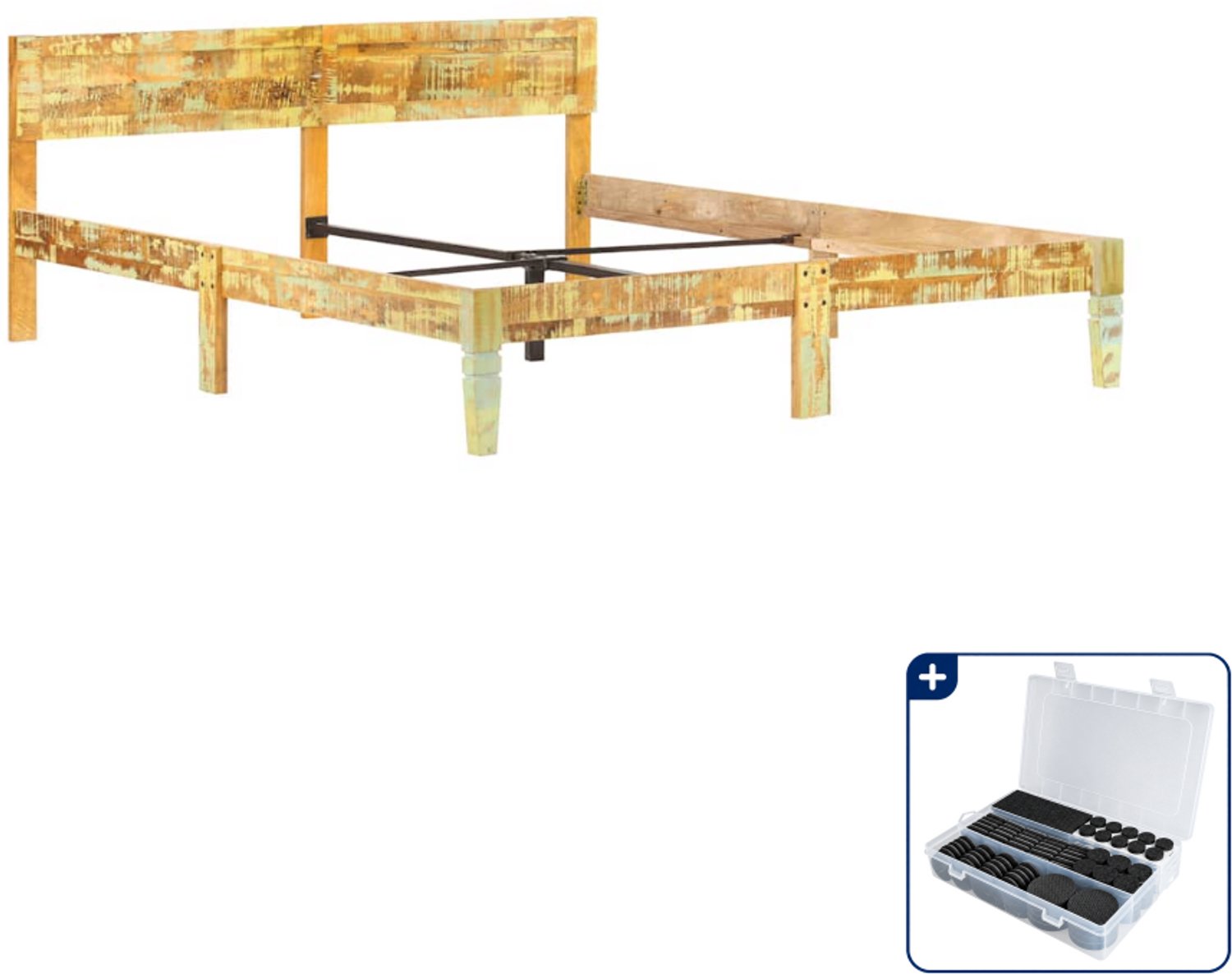vidaXL Kingsize bedframe - 180 x 200 cm - massief gerecycled hout - Inclusief antikrasvilt 177-delig Bruin