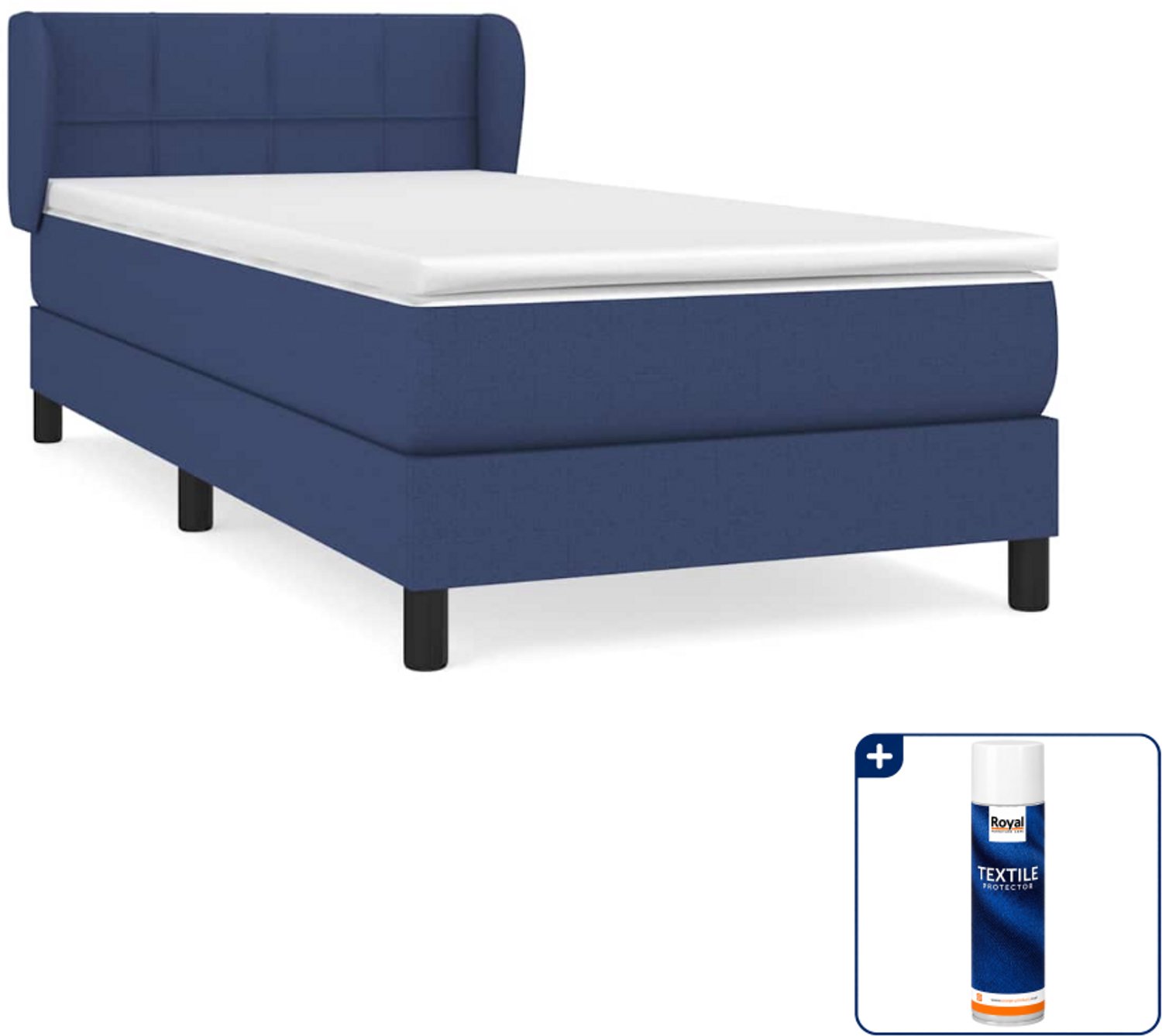 vidaXL boxspring met matras - 90 x 200 cm - blauw - Inclusief textielbeschermer 500 ml