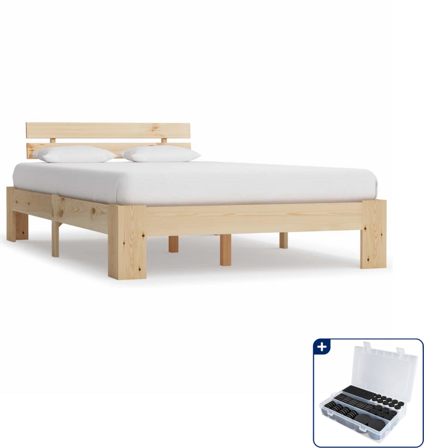 vidaXL Bedframe - 120 x 200 cm - massief grenenhout - naturel - Inclusief antikrasvilt 177-delig Bruin