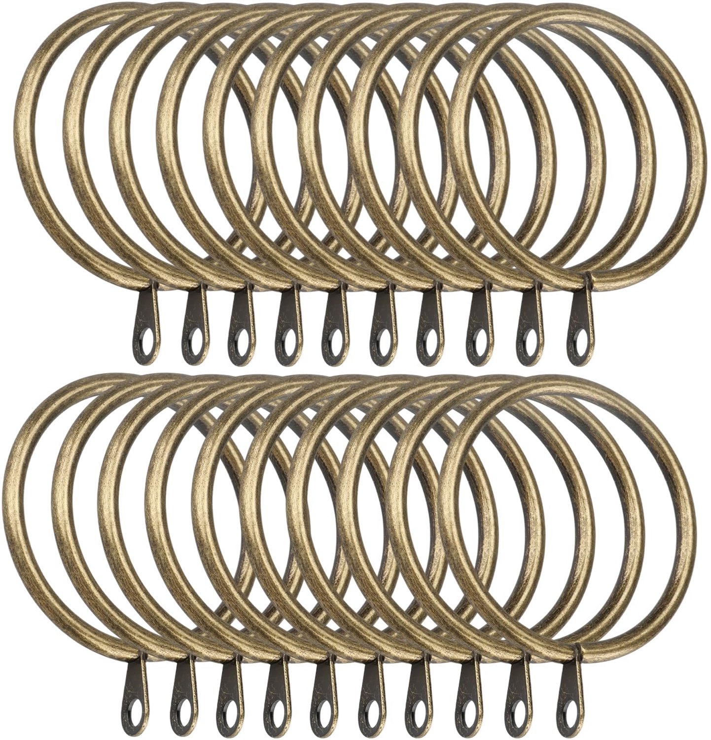 Famanu 20 metalen gordijnringen met 45 mm binnendiameter, decoratieve gordijnringen met haken en ogen, antiek brons, geschikt voor gordijnroedes in huis