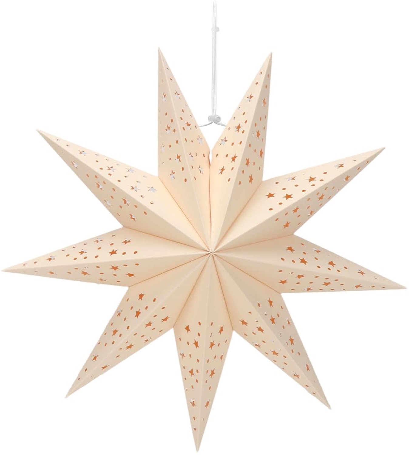 Famanu Papieren kerstster van 45 cm, 9-puntige ster voor kerstdecoratie, ideaal voor raamdecoratie en feestelijke gelegenheden, eenvoudig te monteren met ophangkoord voor een sfeervolle verlichting crème