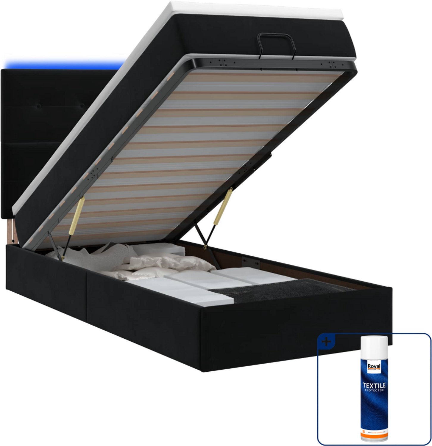 vidaXL ottoman bed met matras en LED - 80 x 200 cm - zwart - Inclusief textielbeschermer 500 ml