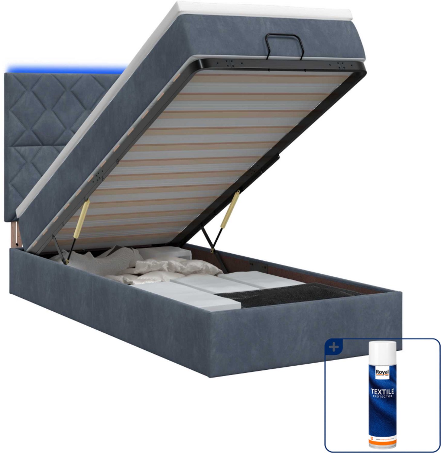 vidaXL ottoman bed met matras en led - 100 x 200 cm - donkergrijs - Inclusief textielbeschermer 500 ml