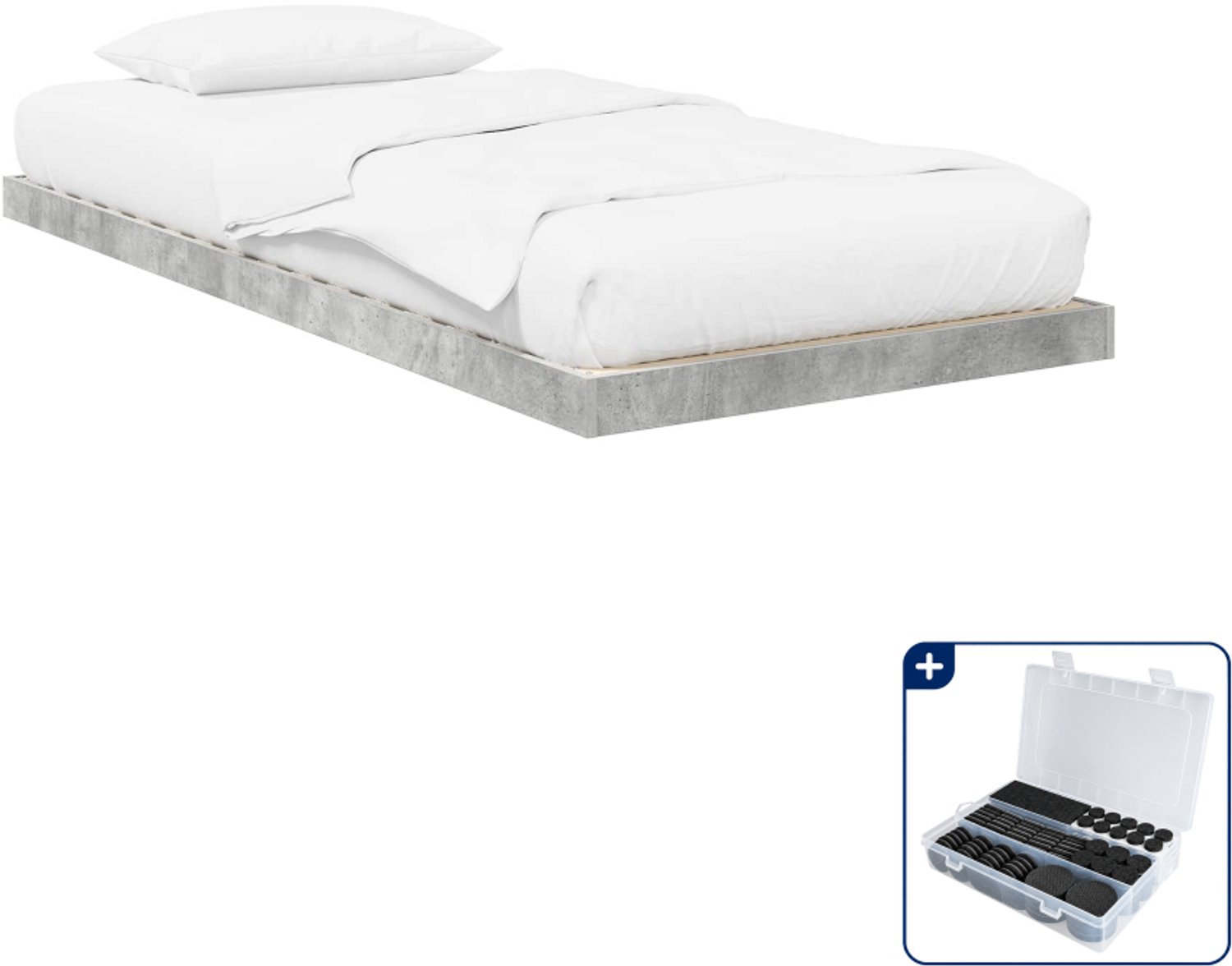 vidaXL vloerbedframe - 75 x 190 cm - bewerkt hout - beton grijs - Inclusief antikrasvilt 177-delig Bruin