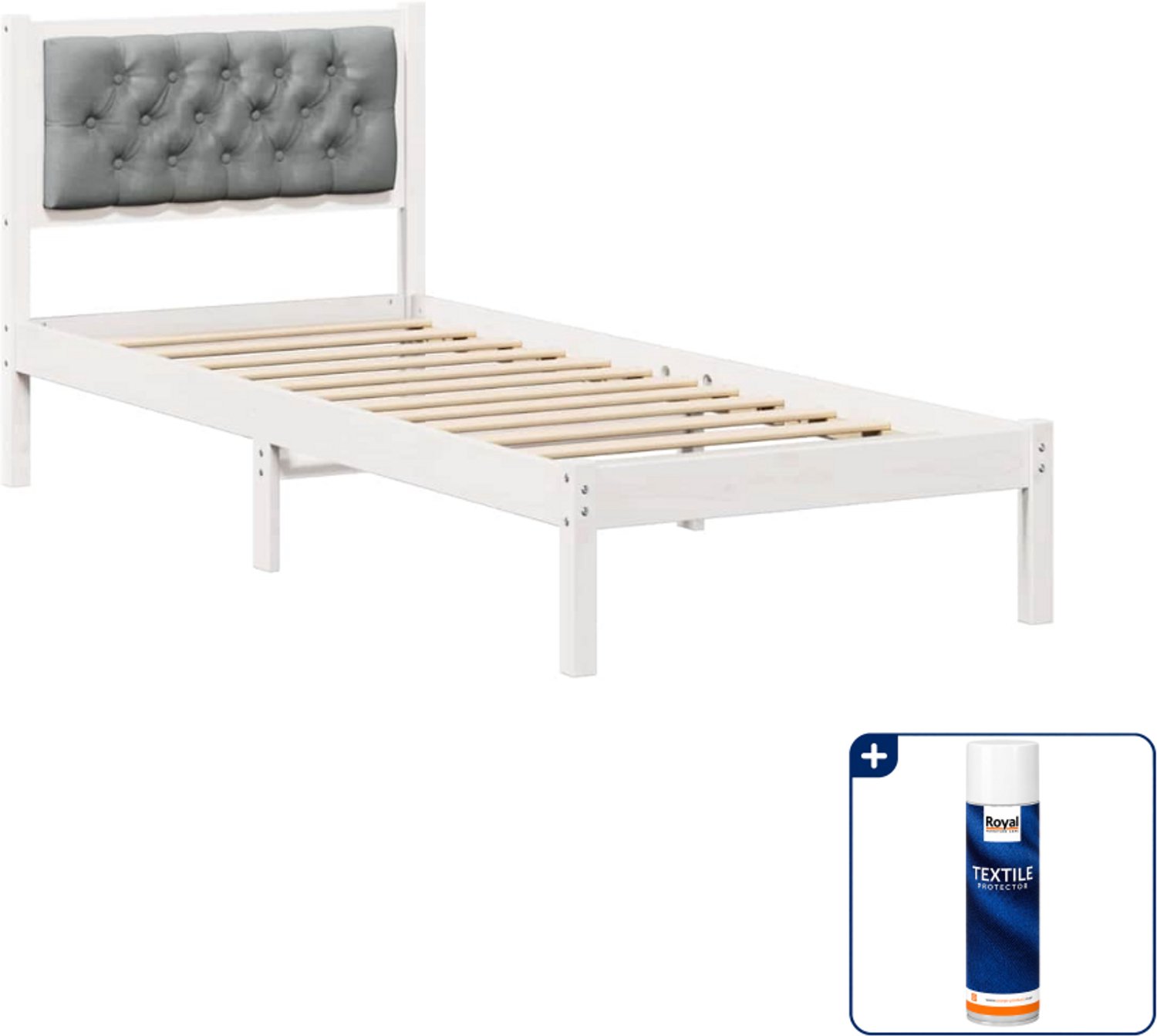 vidaXL Bedframe - 75 x 190 cm - massief grenenhout - lichtgrijs - Inclusief textielbeschermer 500 ml Wit