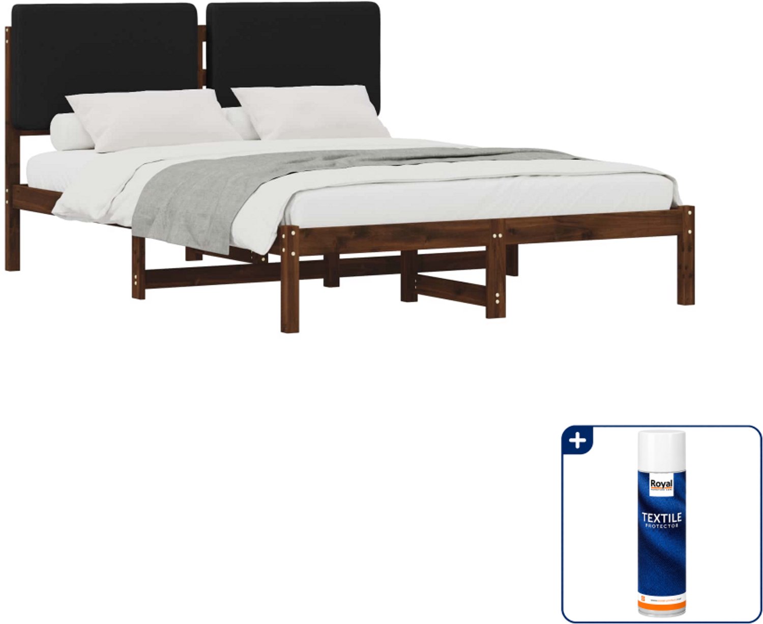 vidaXL bedframe - Queensize - 160 x 200 cm - donkerbruin en zwart - Inclusief textielbeschermer 500 ml